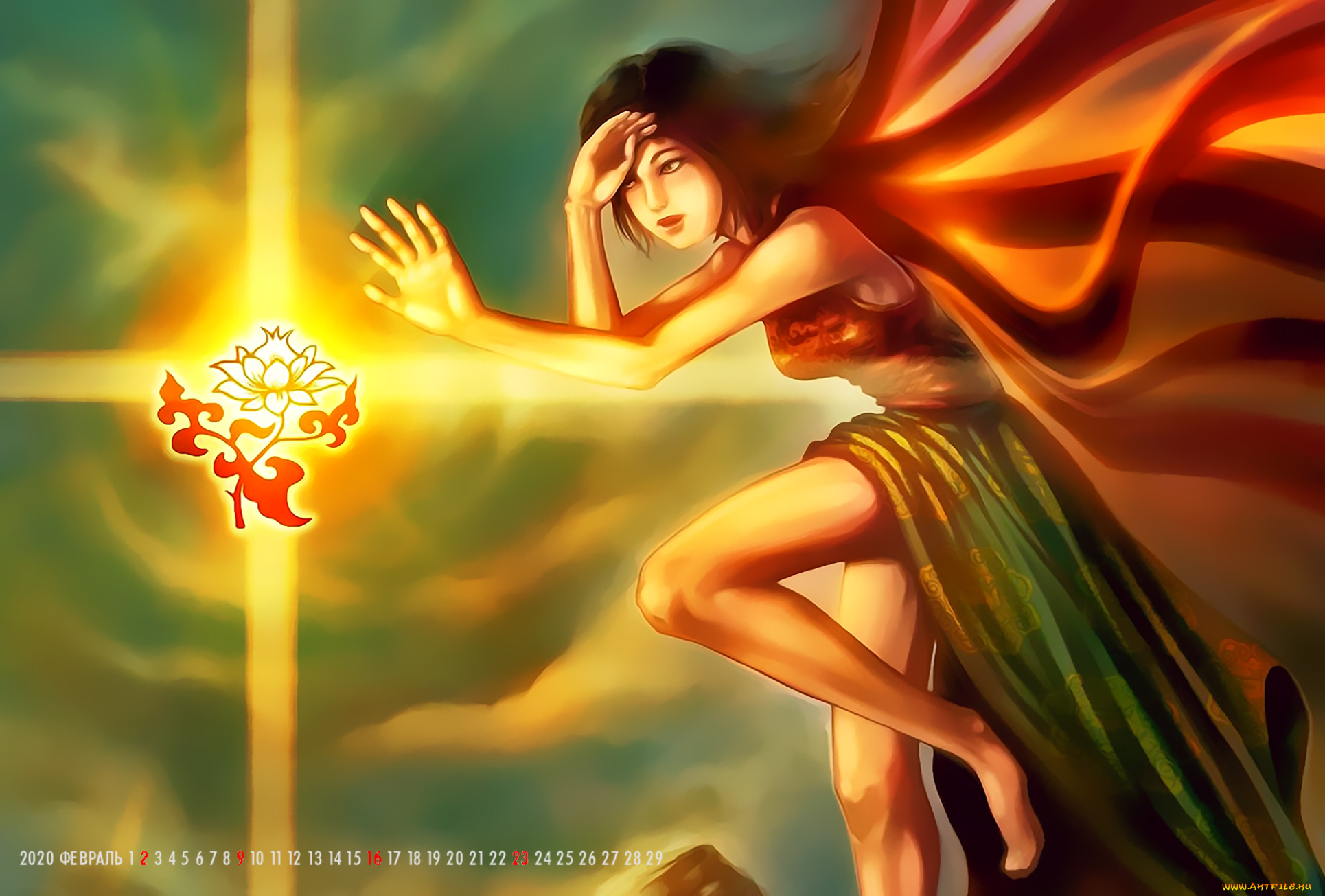 календари, фэнтези, яркий, цветок, накидка, девушка, 2020, calendar