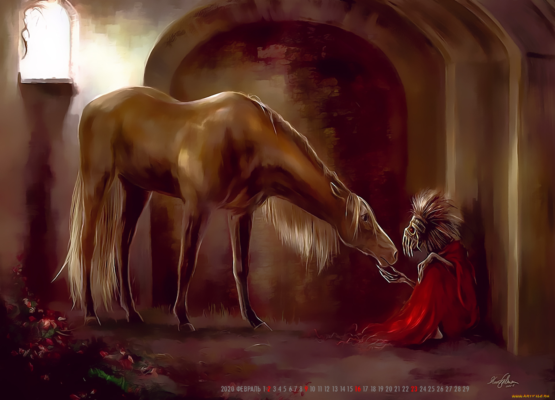 календари, фэнтези, calendar, животное, конь, помещение, 2020, маска, лошадь