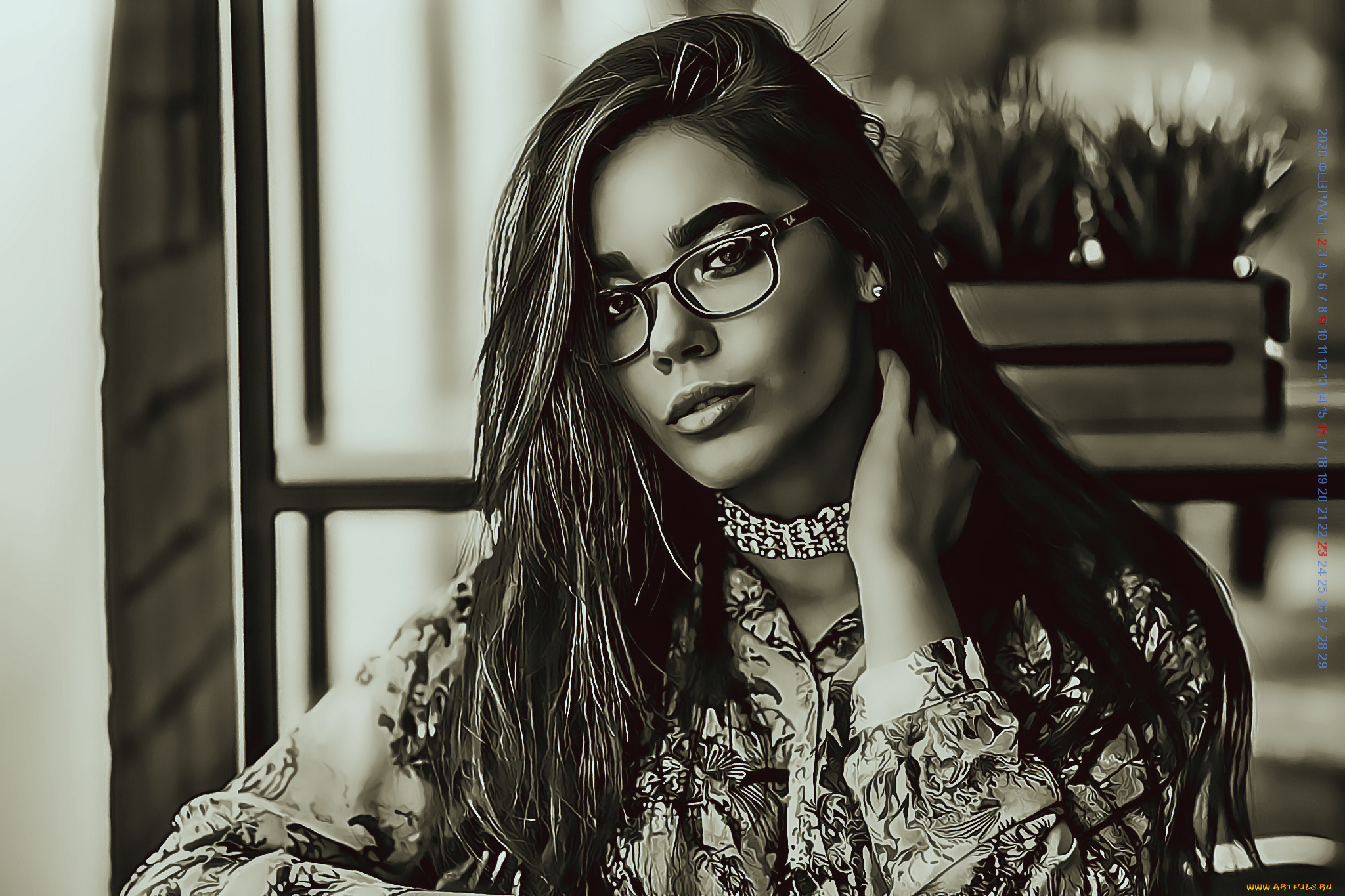 календари, компьютерный, дизайн, 2020, женщина, calendar, девушка, взгляд, очки