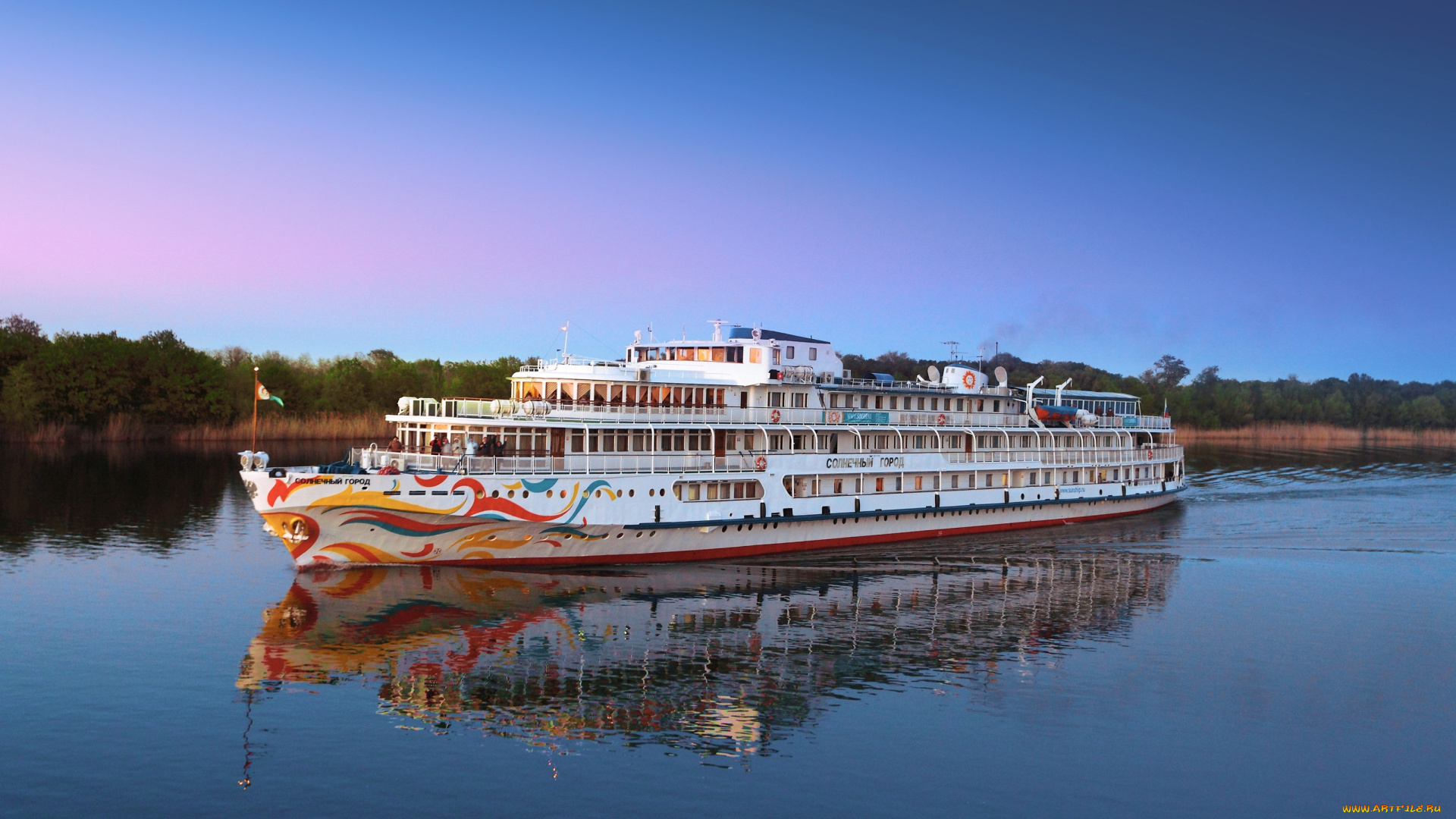 теплоход, солнечный, город, корабли, теплоходы, теплоход, солнечный, город, река, круиз