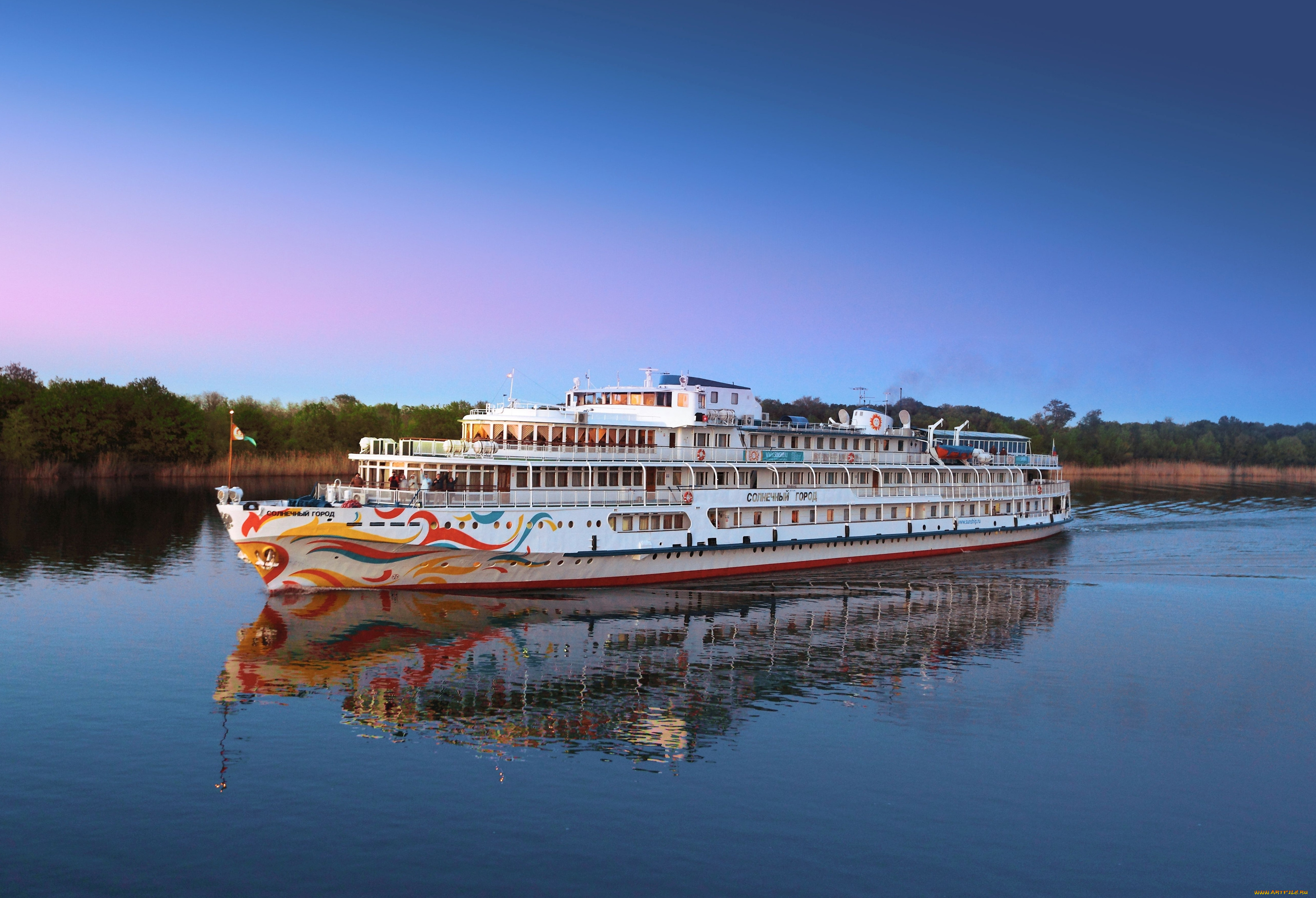 теплоход, солнечный, город, корабли, теплоходы, теплоход, солнечный, город, река, круиз