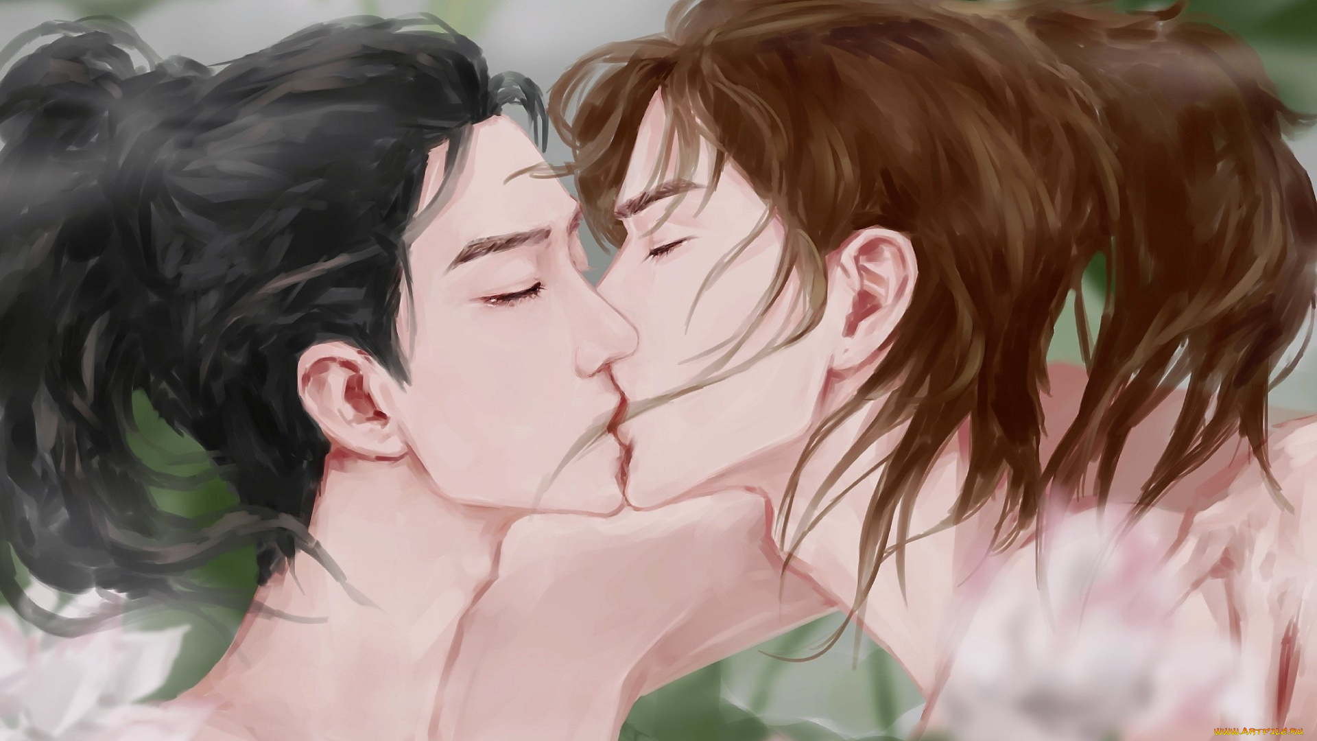 рисованное, люди, поцелуй