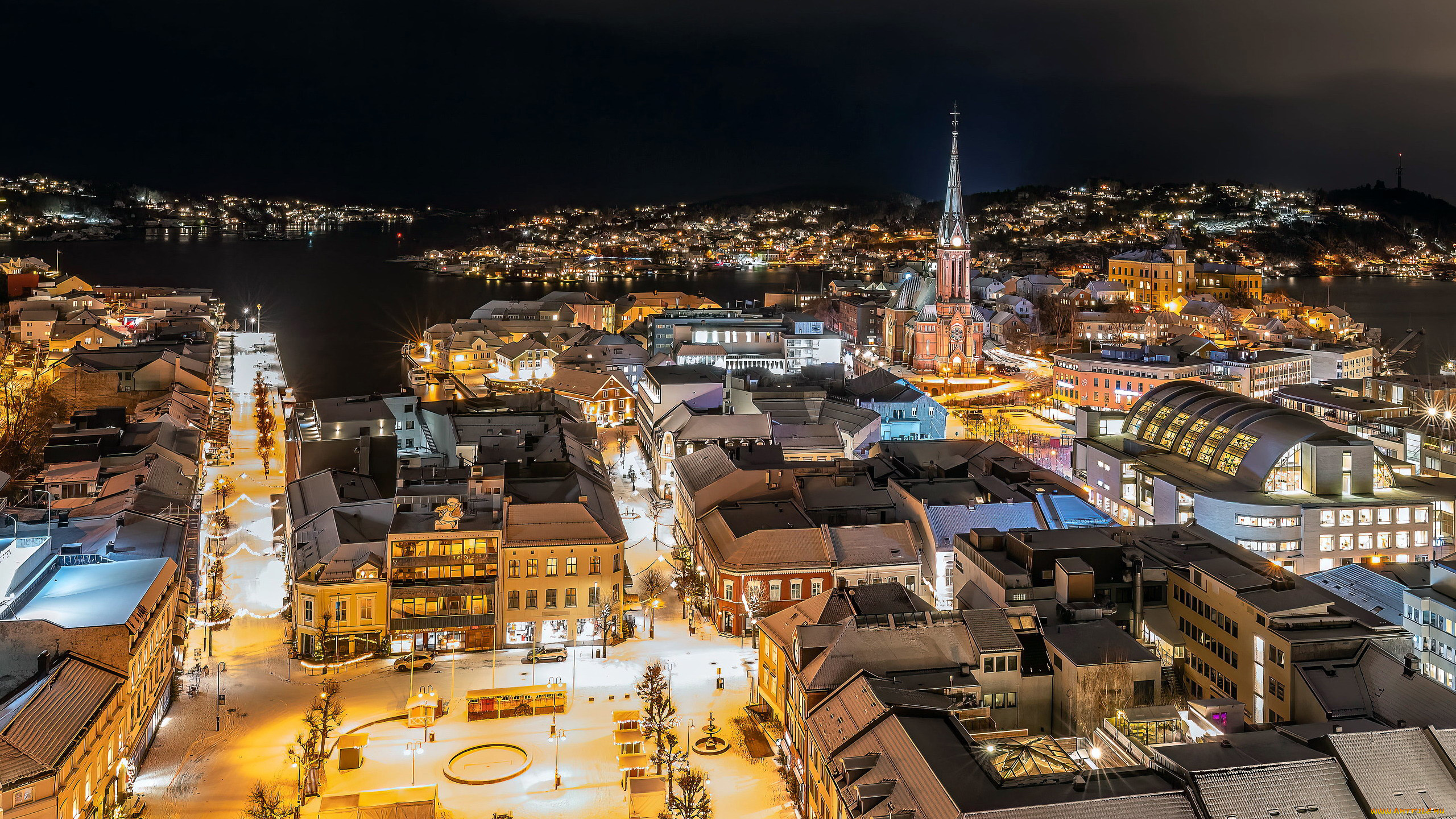 arendal, southern, norway, города, -, огни, ночного, города, southern, norway