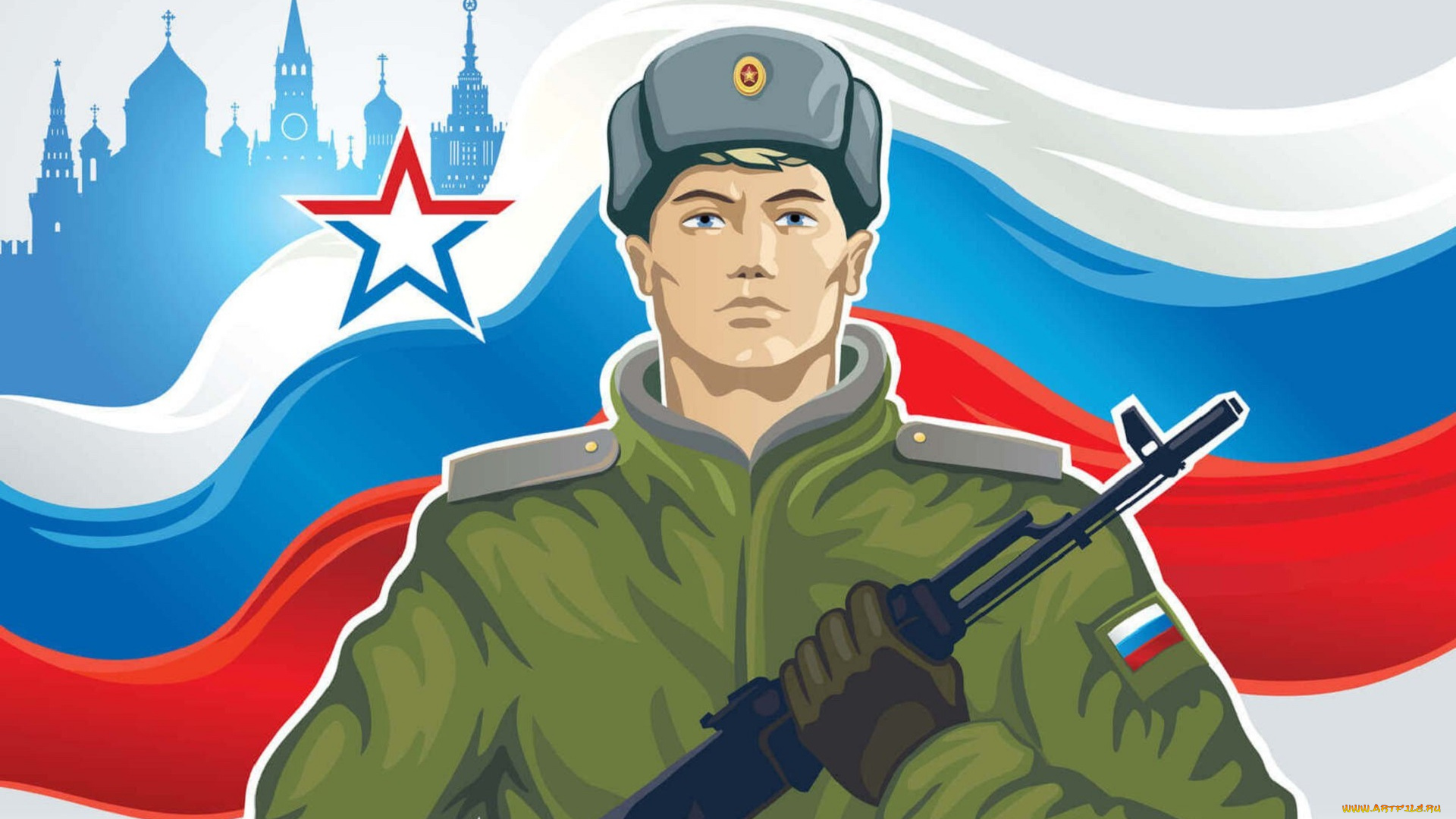 праздничные, день, защитника, отечества, солдат, автомат, звезда, флаг