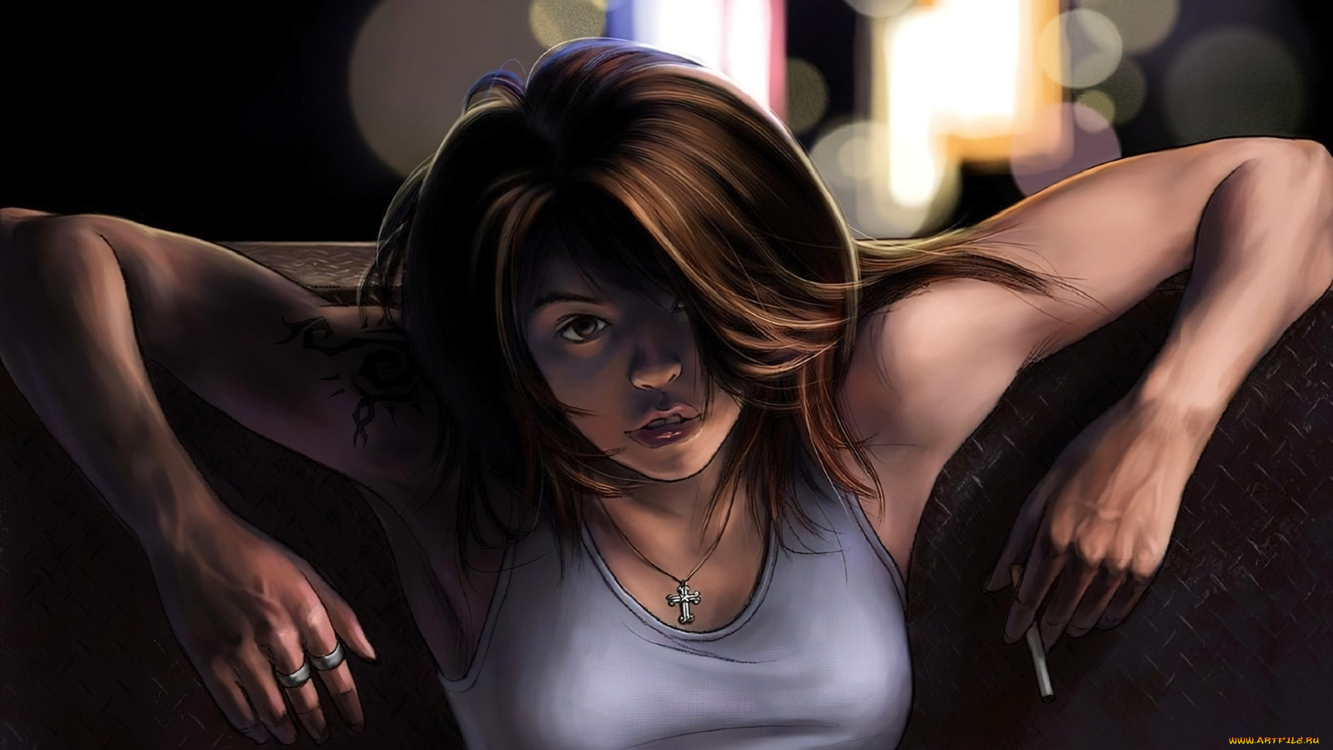 рисованное, люди, девушка, сигарета