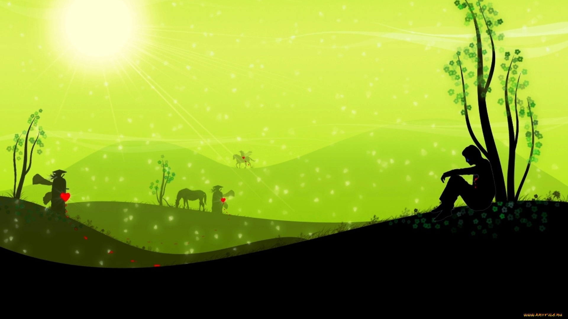 векторная, графика, люди, , people, люди, луга, сердца