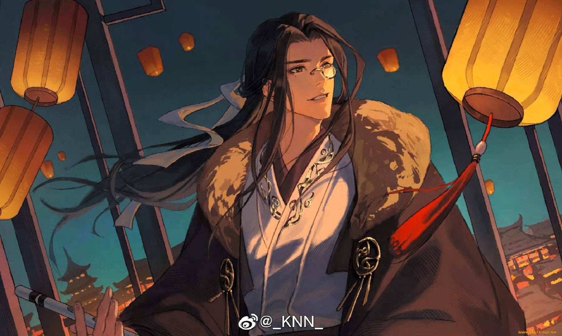 аниме, sha, po, lang, мужчина, монокль, фонари