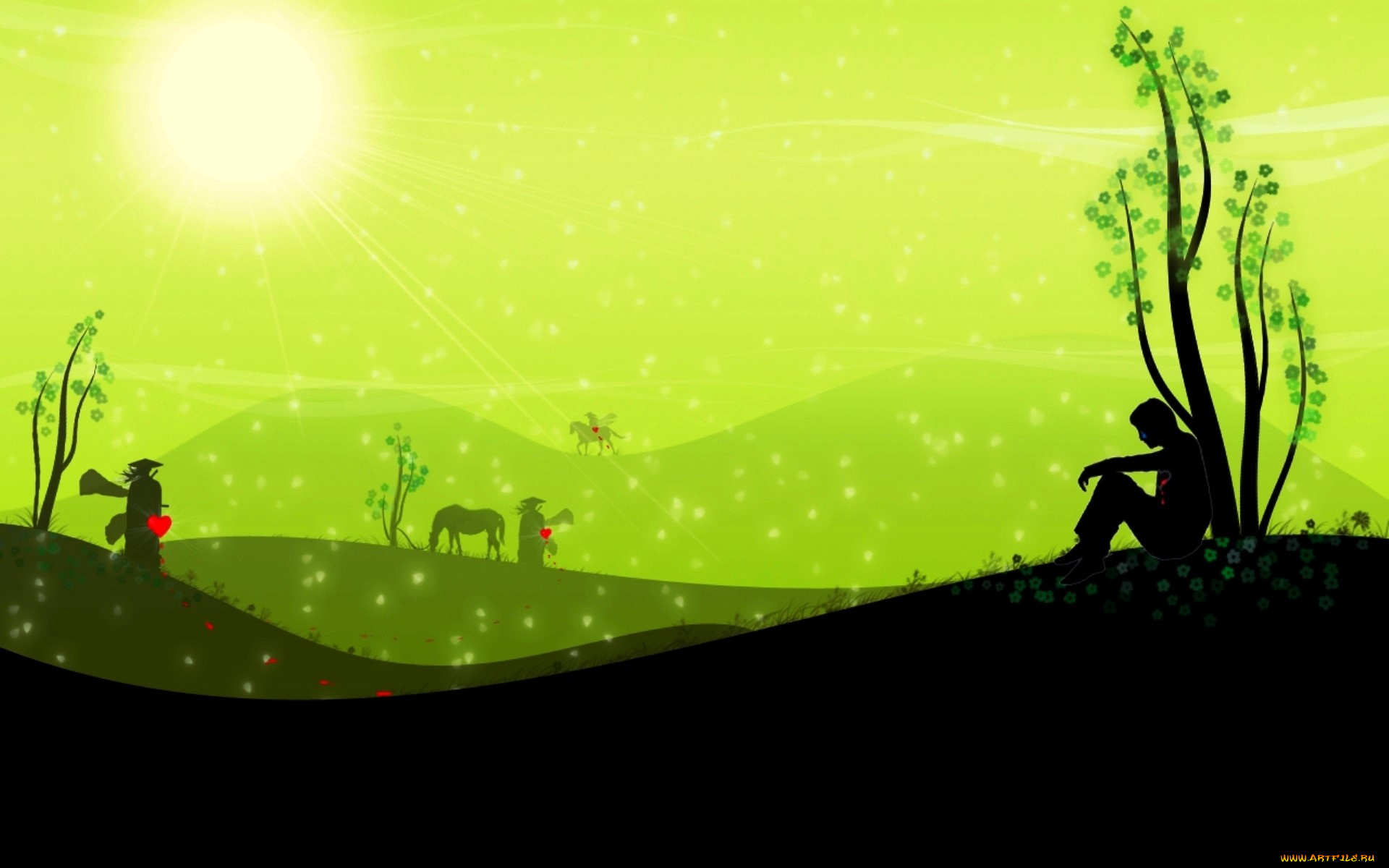 векторная, графика, люди, , people, люди, луга, сердца