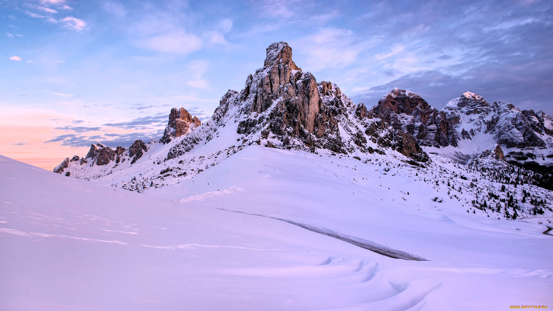природа, горы, снег, зима, облака