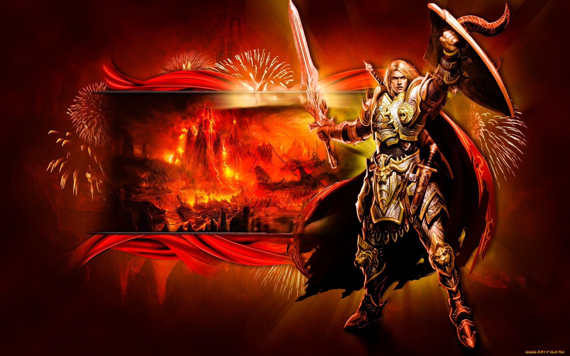 видео, игры, mummy, online, воин, меч, щит, доспехи, салют, война, огонь