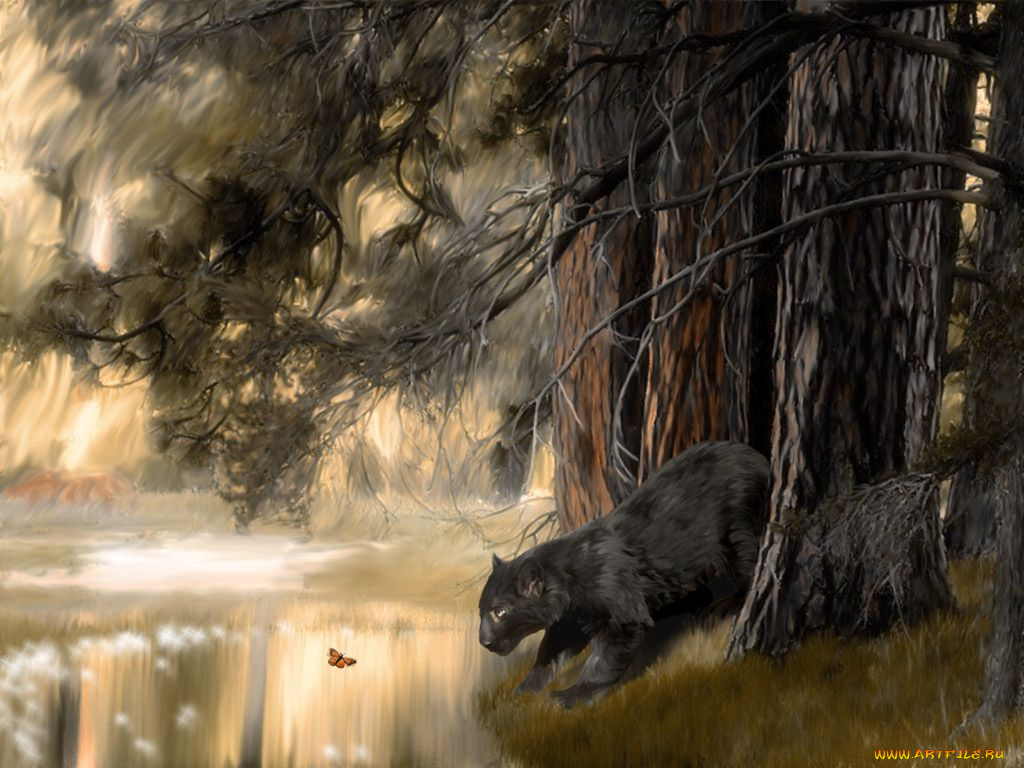 рисованные, животные, пантеры