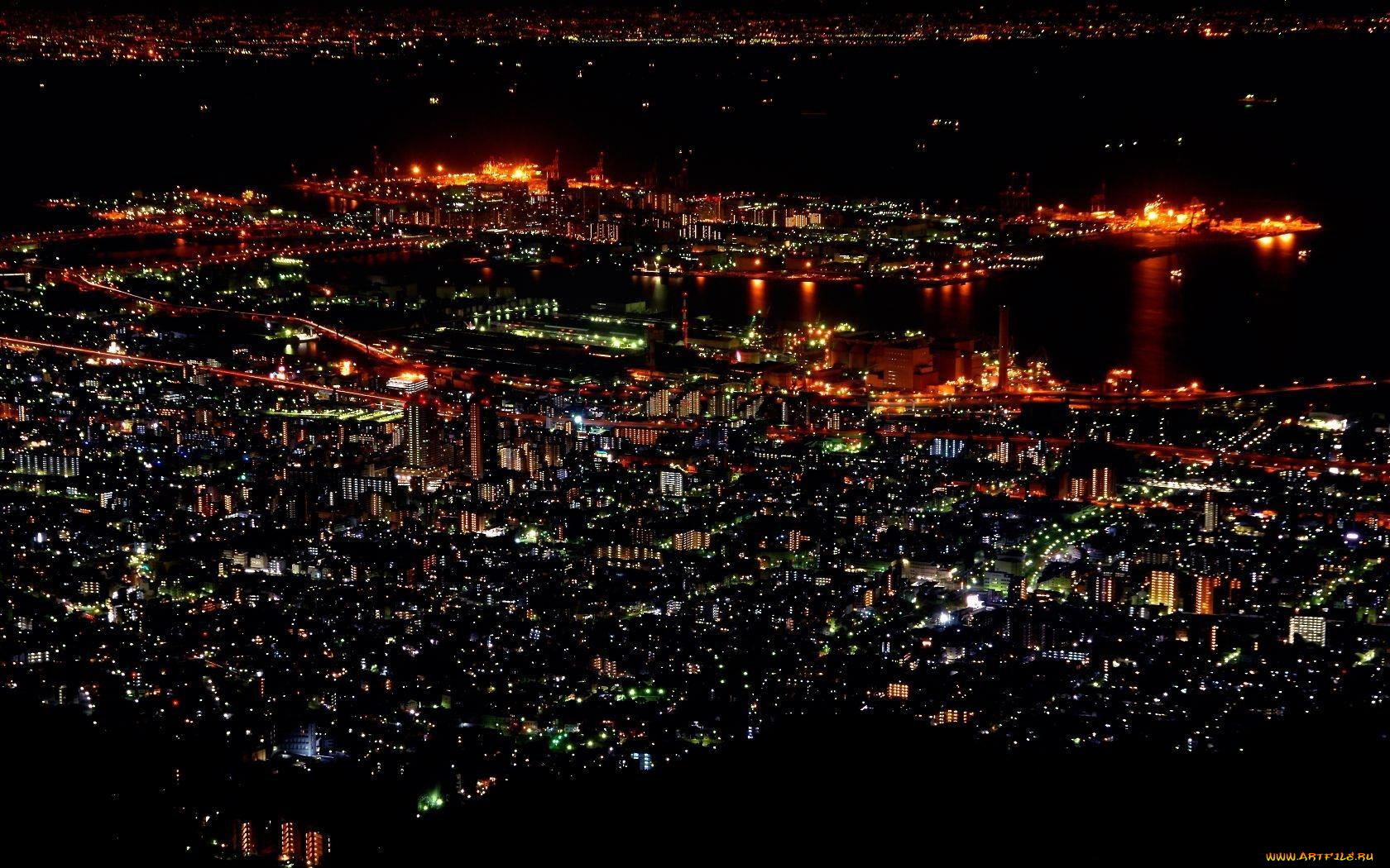 города, огни, ночного
