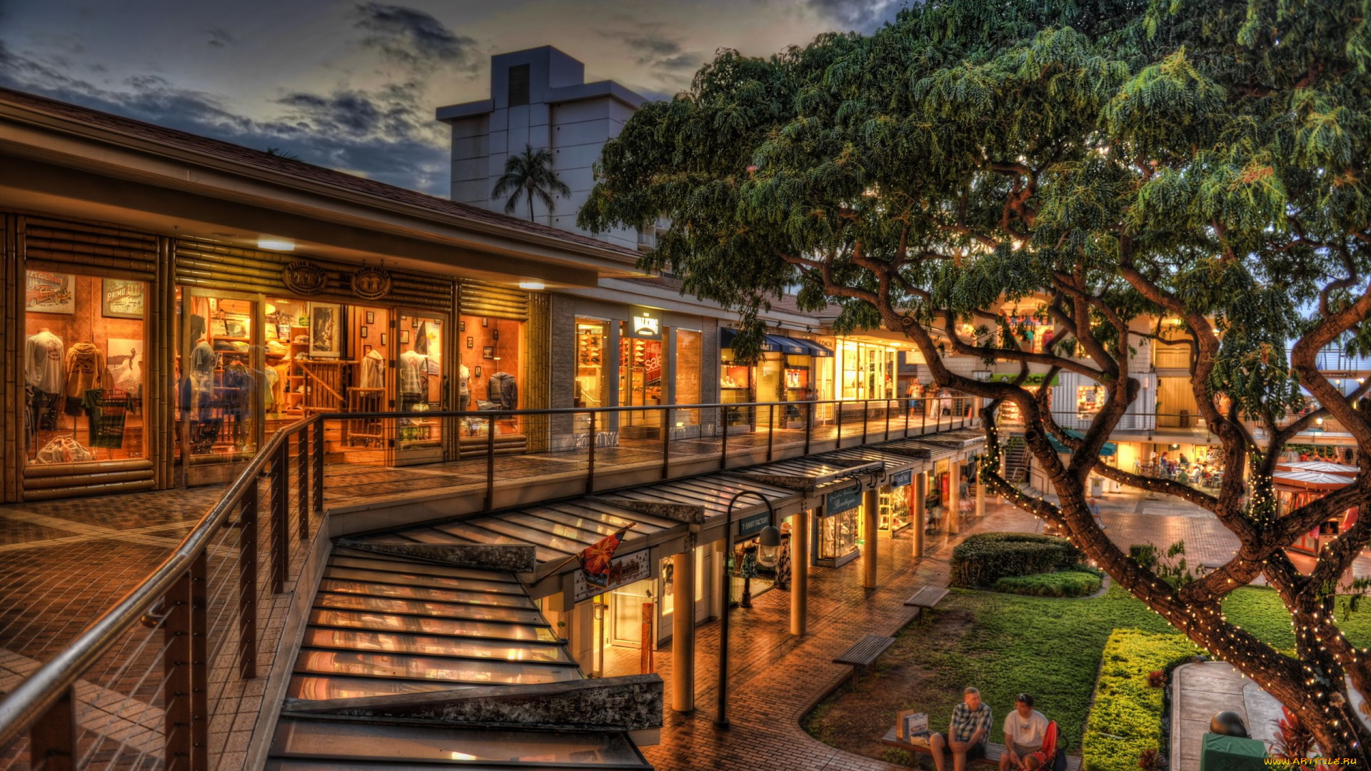 города, огни, ночного, lahaina, hawaii