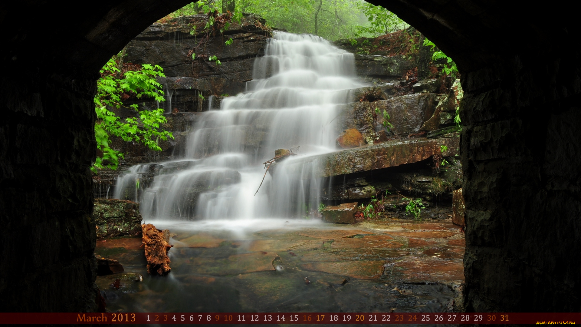 календари, природа, водопад
