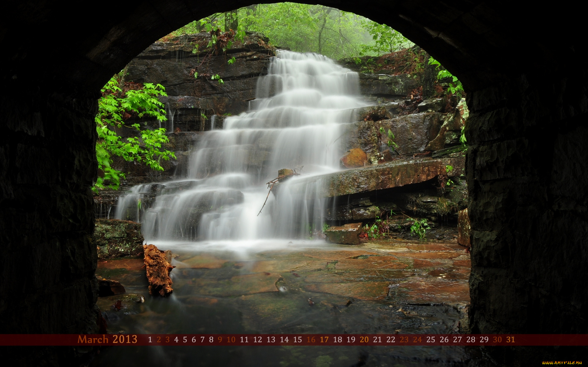 календари, природа, водопад