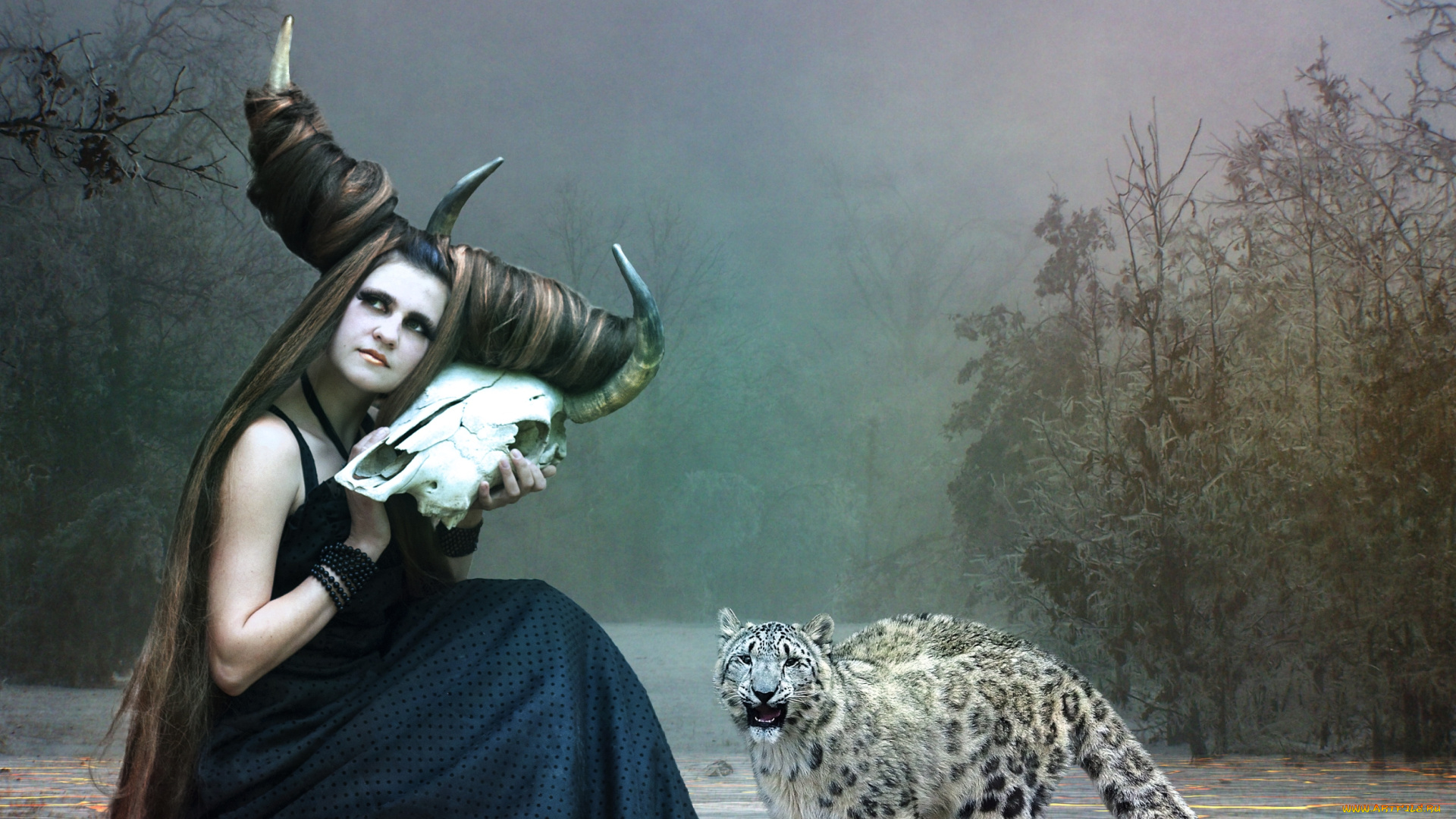 фэнтези, фотоарт, девушка, рога