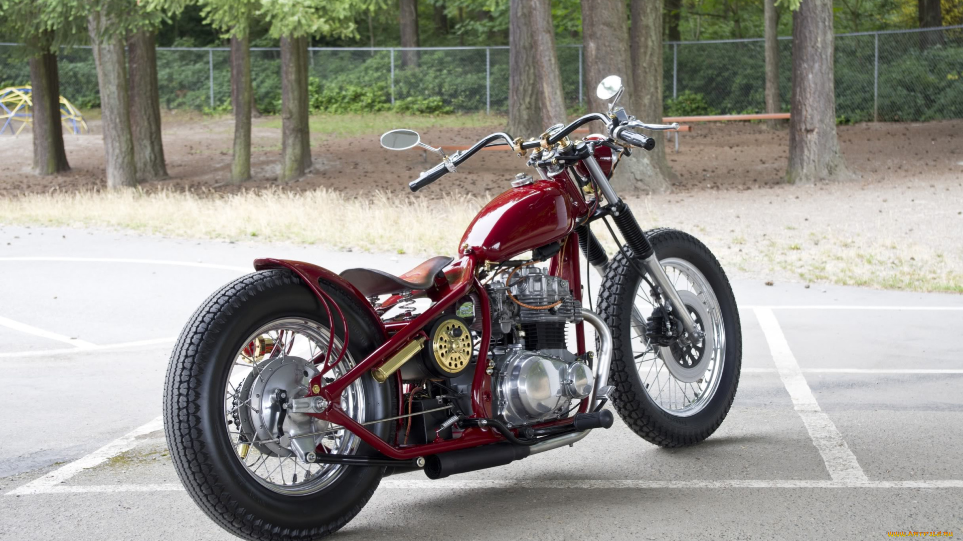 kawasaki, kz, 440, 1980, bobber, мотоциклы, customs, парковка, красный, боббер