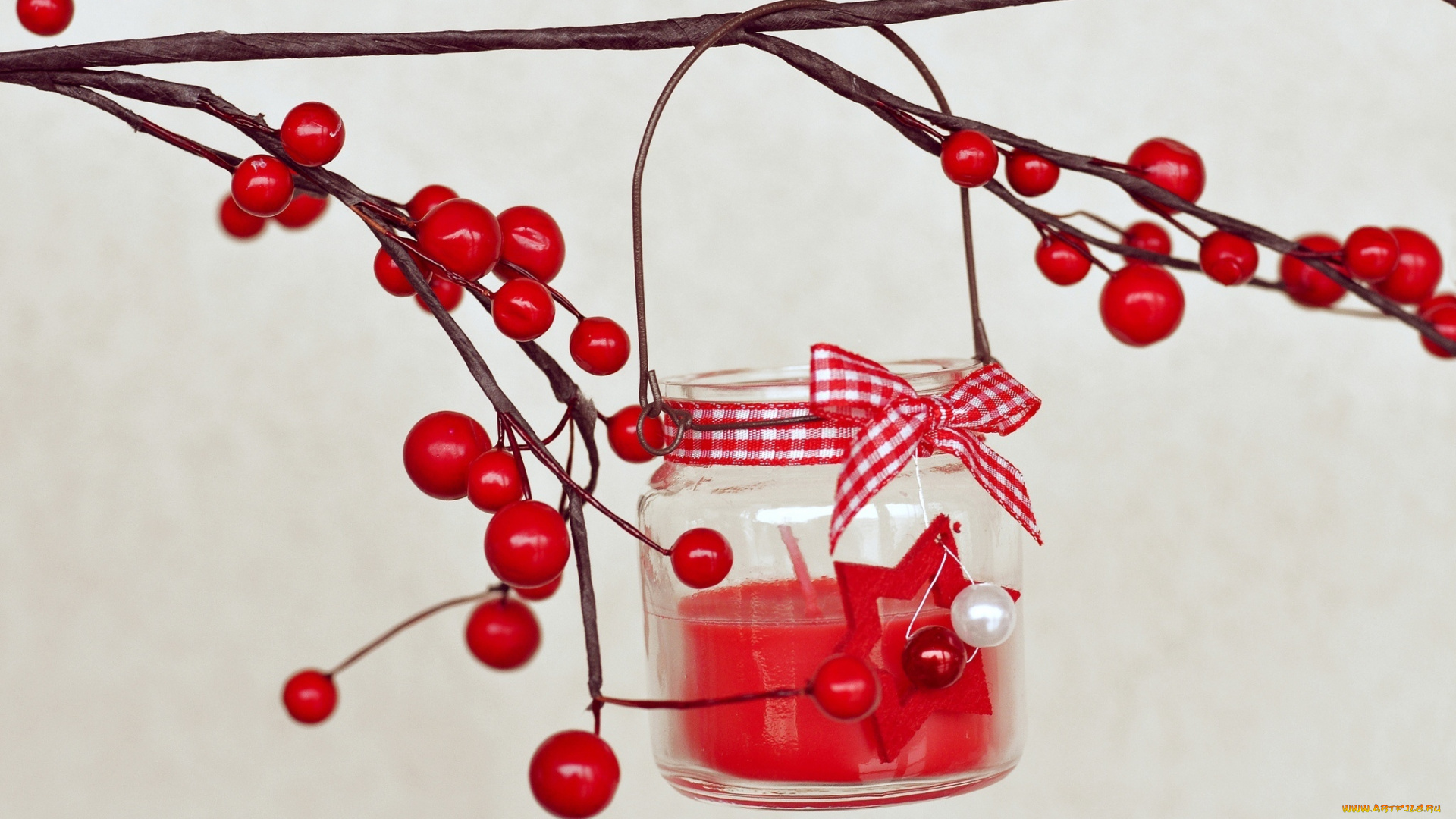 разное, свечи, свеча, бант, ветка, ягоды, красные, падуб, остролист