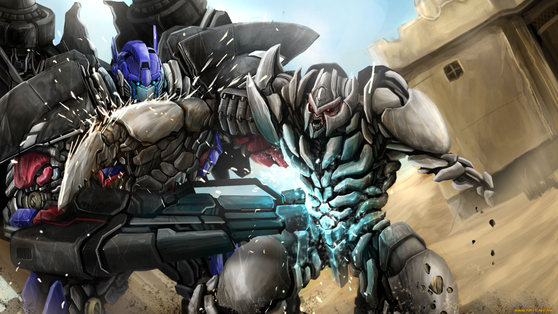 трансформеры, фэнтези, роботы, , киборги, , механизмы, мегатрон, сражение, transformers, оптимус, прайм