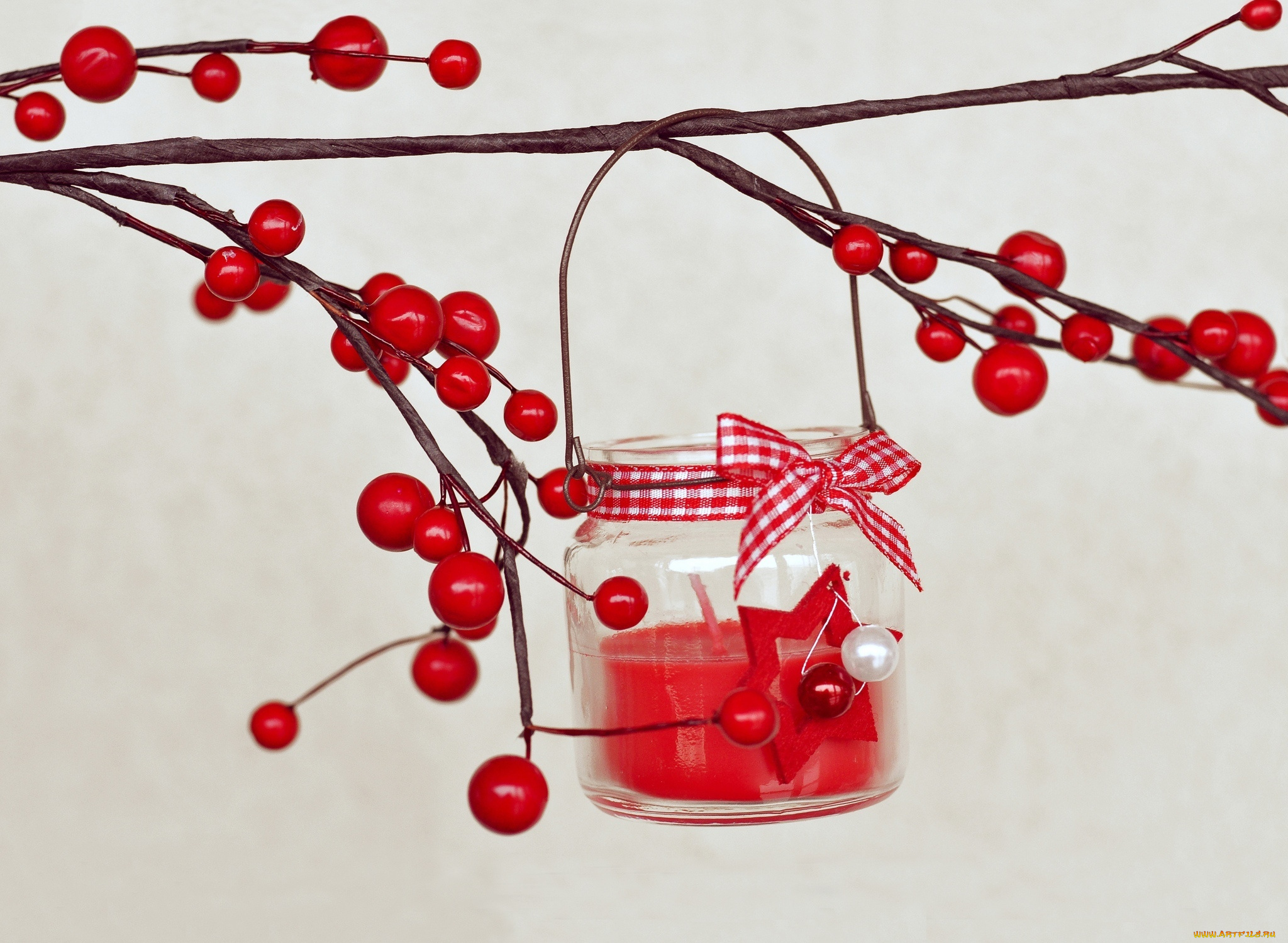 разное, свечи, свеча, бант, ветка, ягоды, красные, падуб, остролист