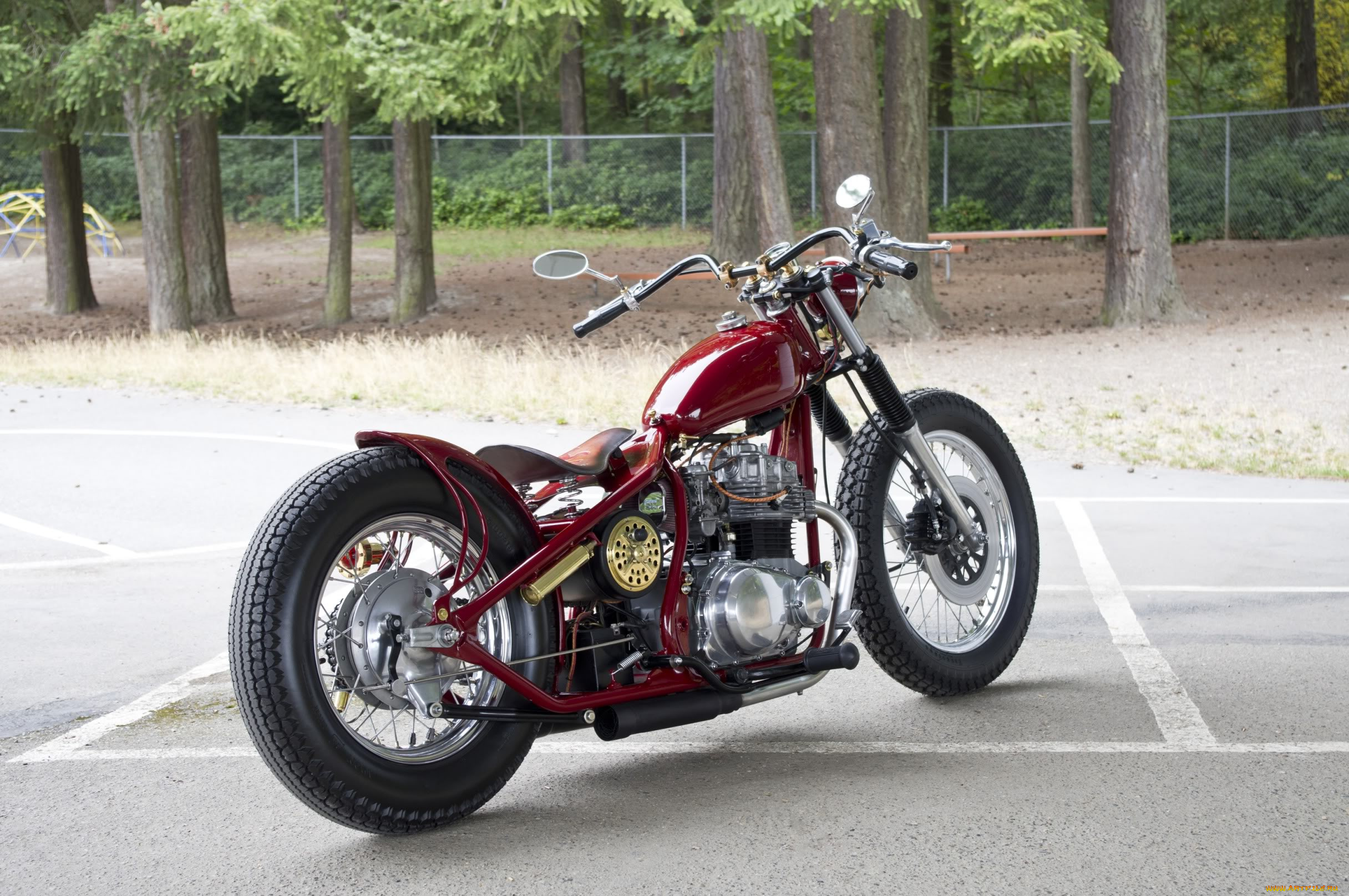 kawasaki, kz, 440, 1980, bobber, мотоциклы, customs, парковка, красный, боббер