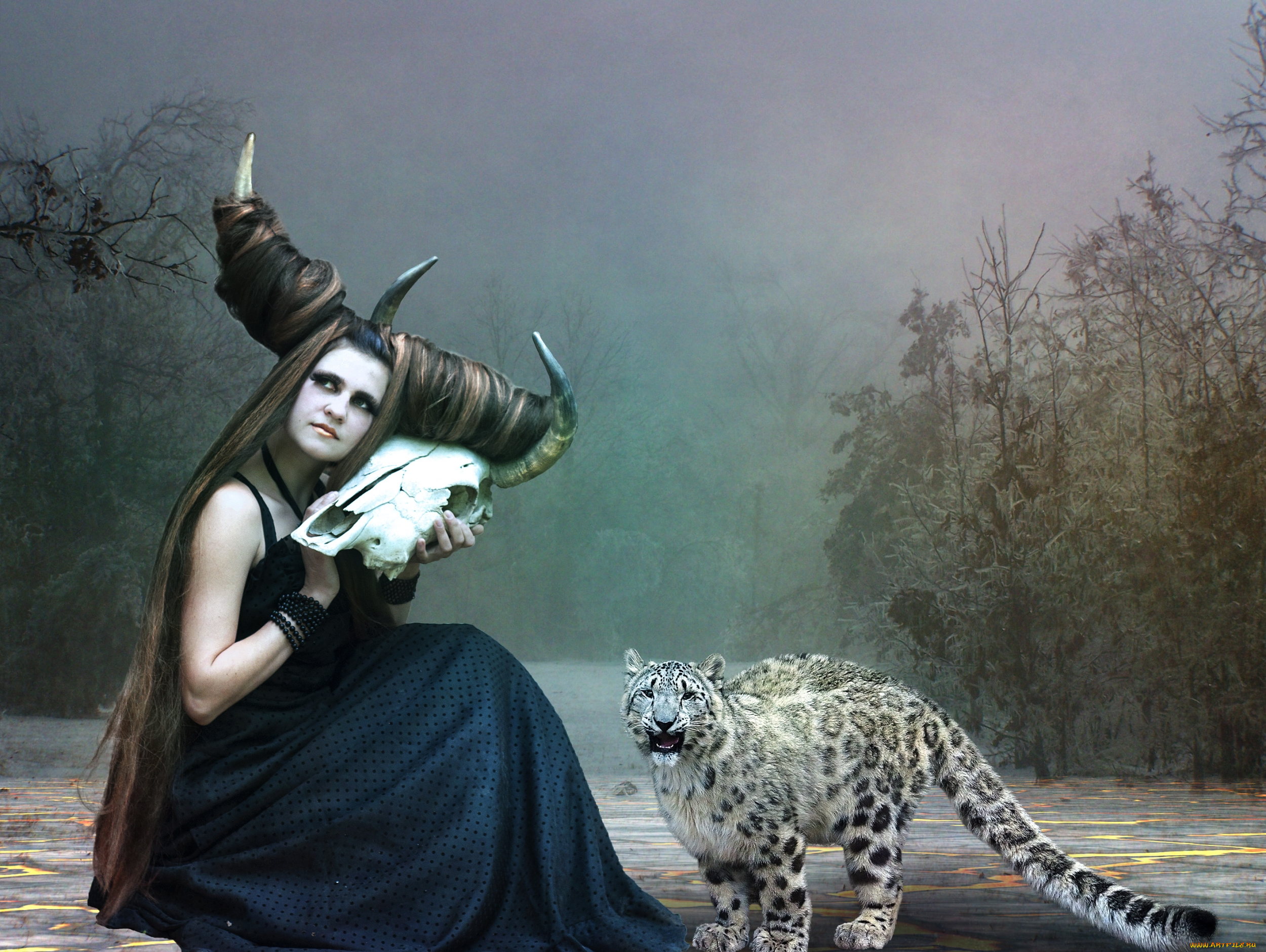 фэнтези, фотоарт, девушка, рога