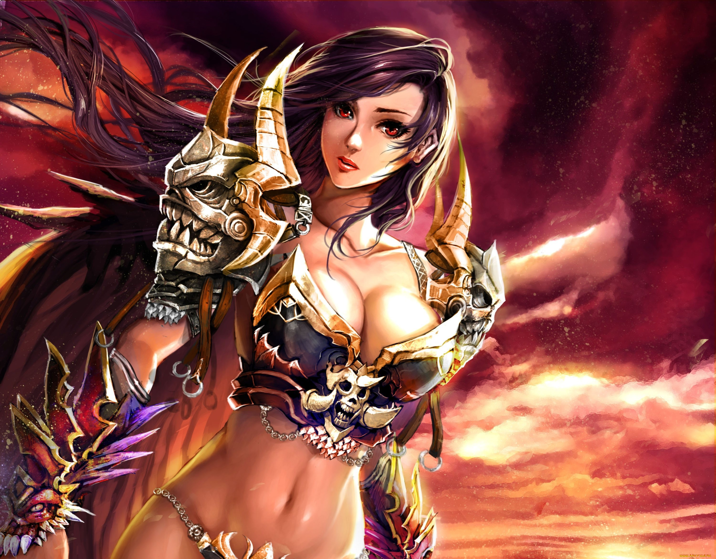 фэнтези, девушки, доспехи, грудь, взгляд, девушка