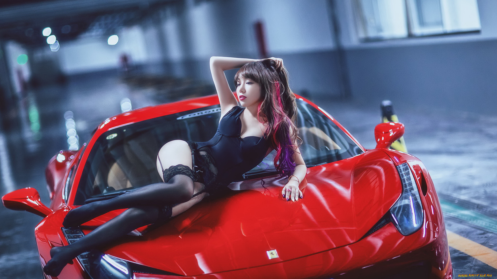 автомобили, -авто, с, девушками, азиатка, автомобиль, фон, взгляд, девушка