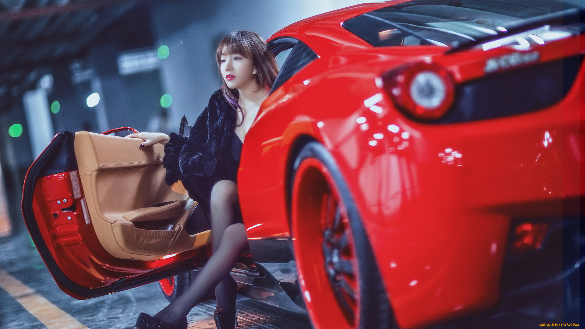 автомобили, -авто, с, девушками, азиатка, автомобиль, фон, взгляд, девушка
