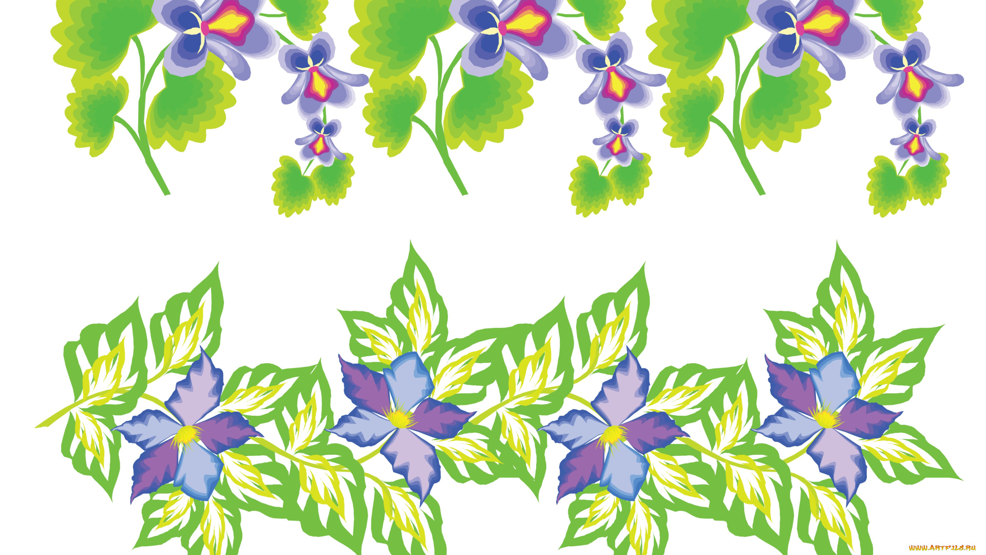 векторная, графика, цветы, листья, стебель