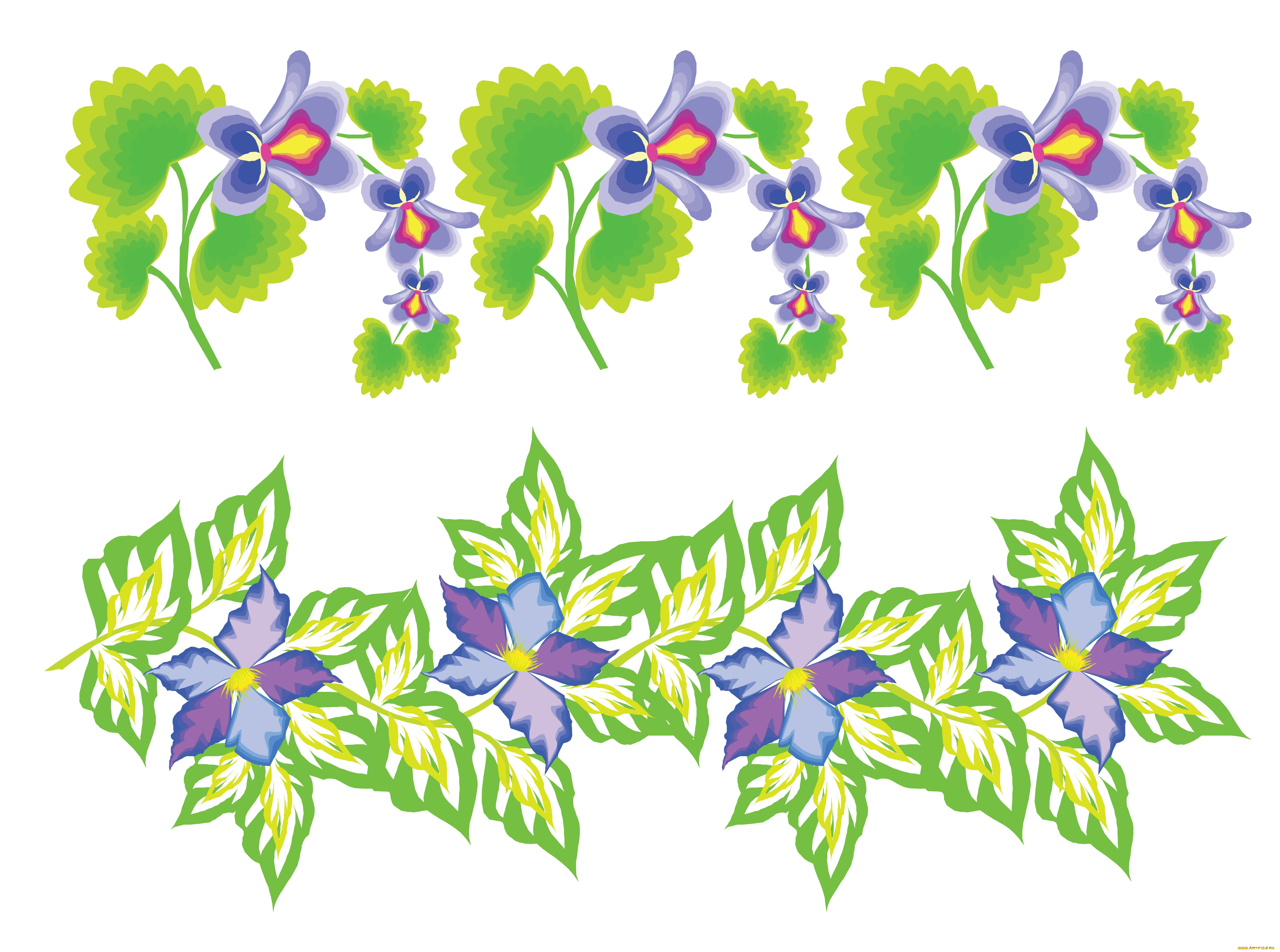 векторная, графика, цветы, листья, стебель