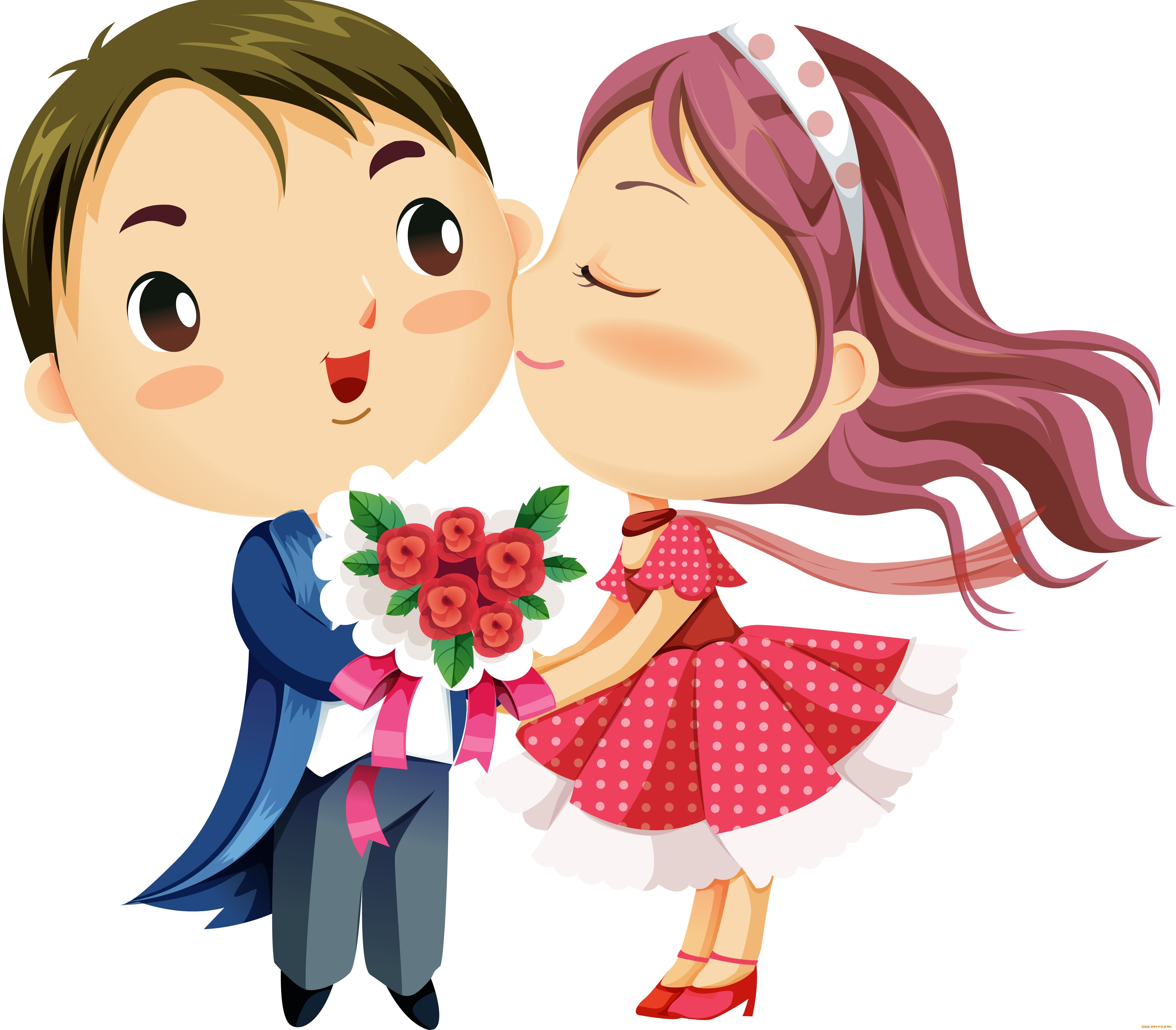 векторная, графика, дети, девочка, мальчик, цветы