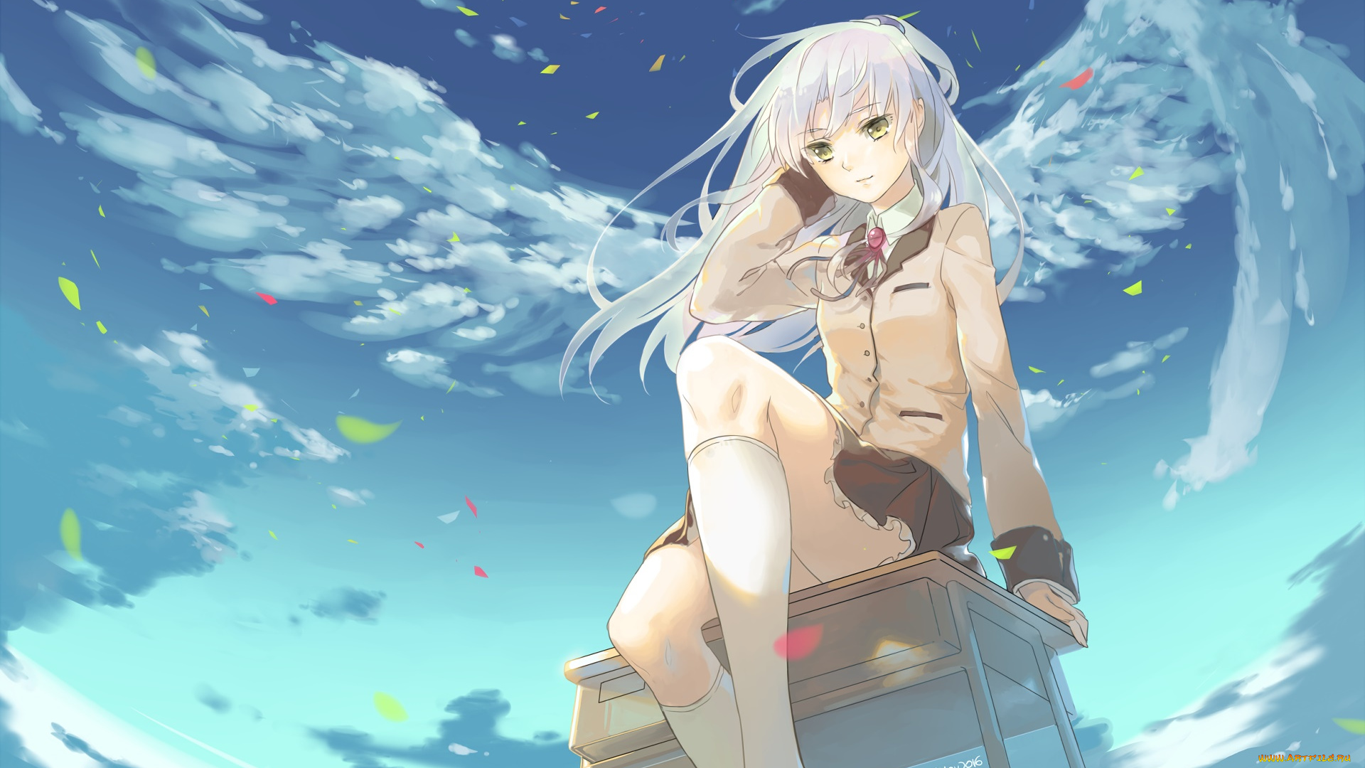 аниме, angel, beats, девушка, взгляд, фон