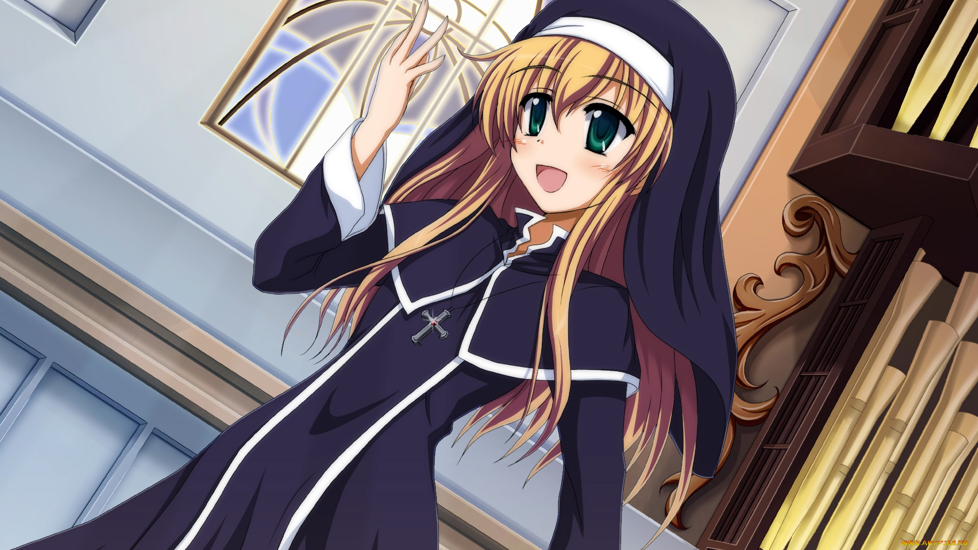 аниме, chrno, crusade, девушка, взгляд, фон