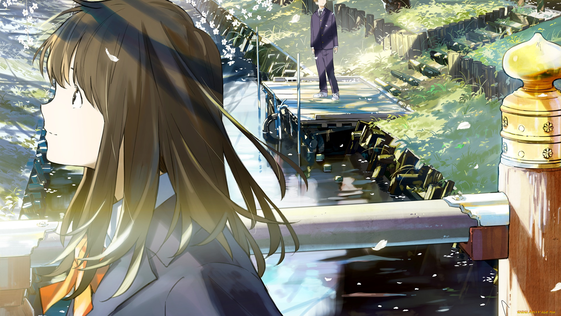 аниме, город, , улицы, , здания, девушка, фон, взгляд