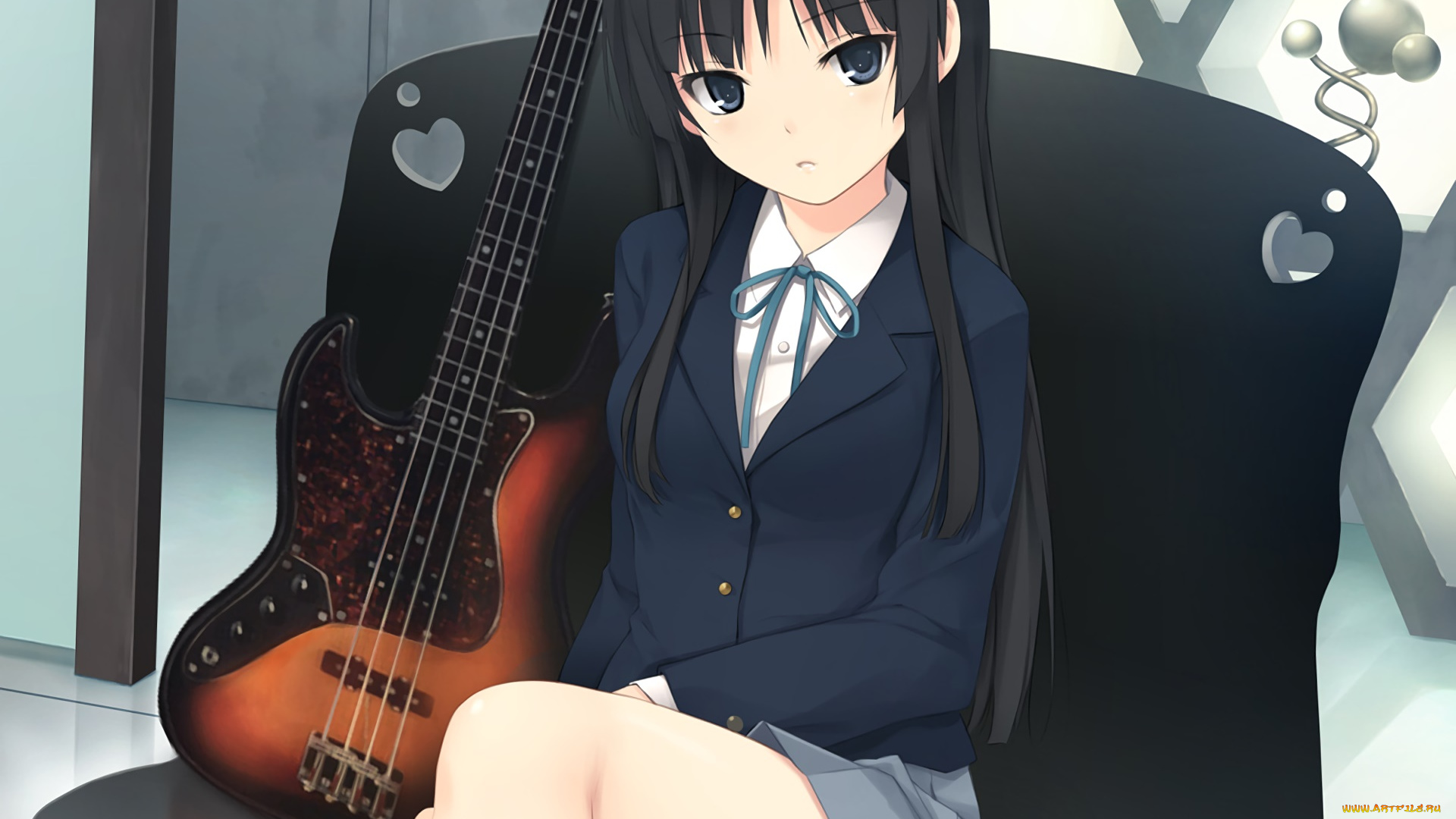 аниме, k-on, девушка, взгляд, фон