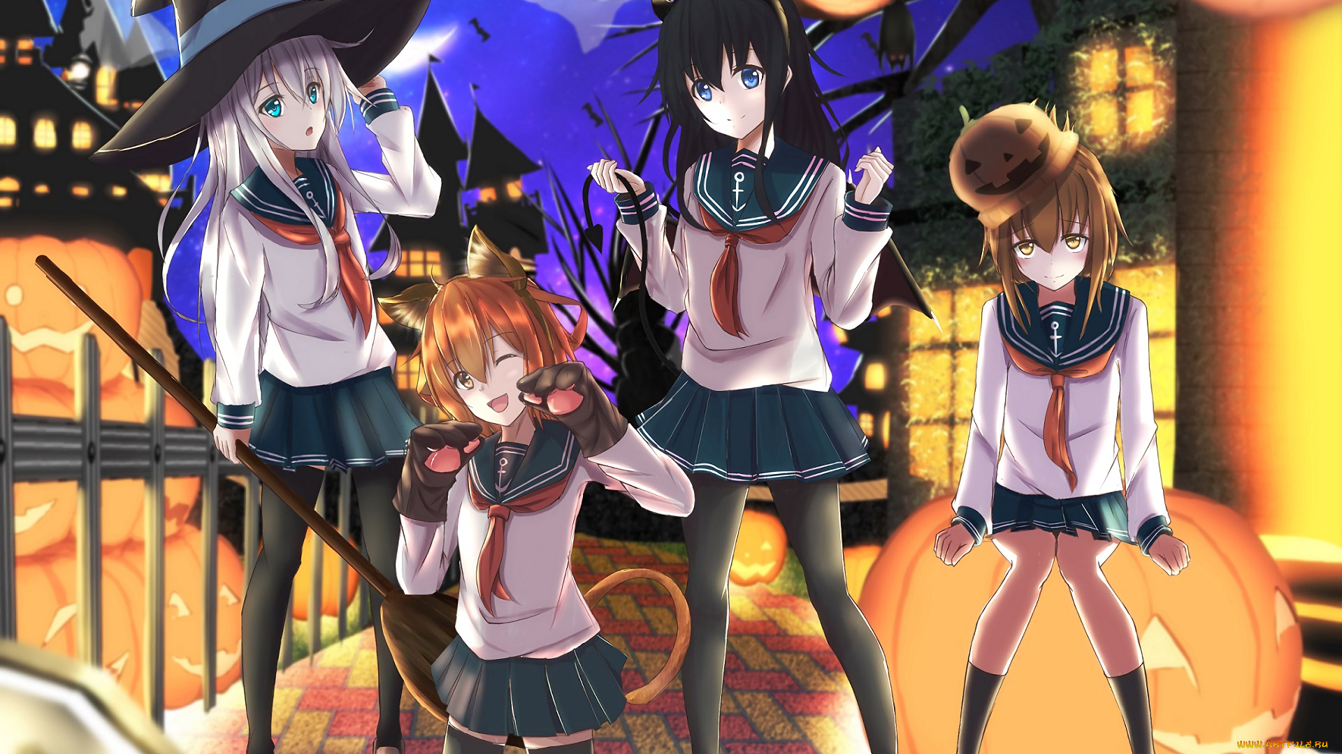 аниме, kantai, collection, девушки, взгляд, фон