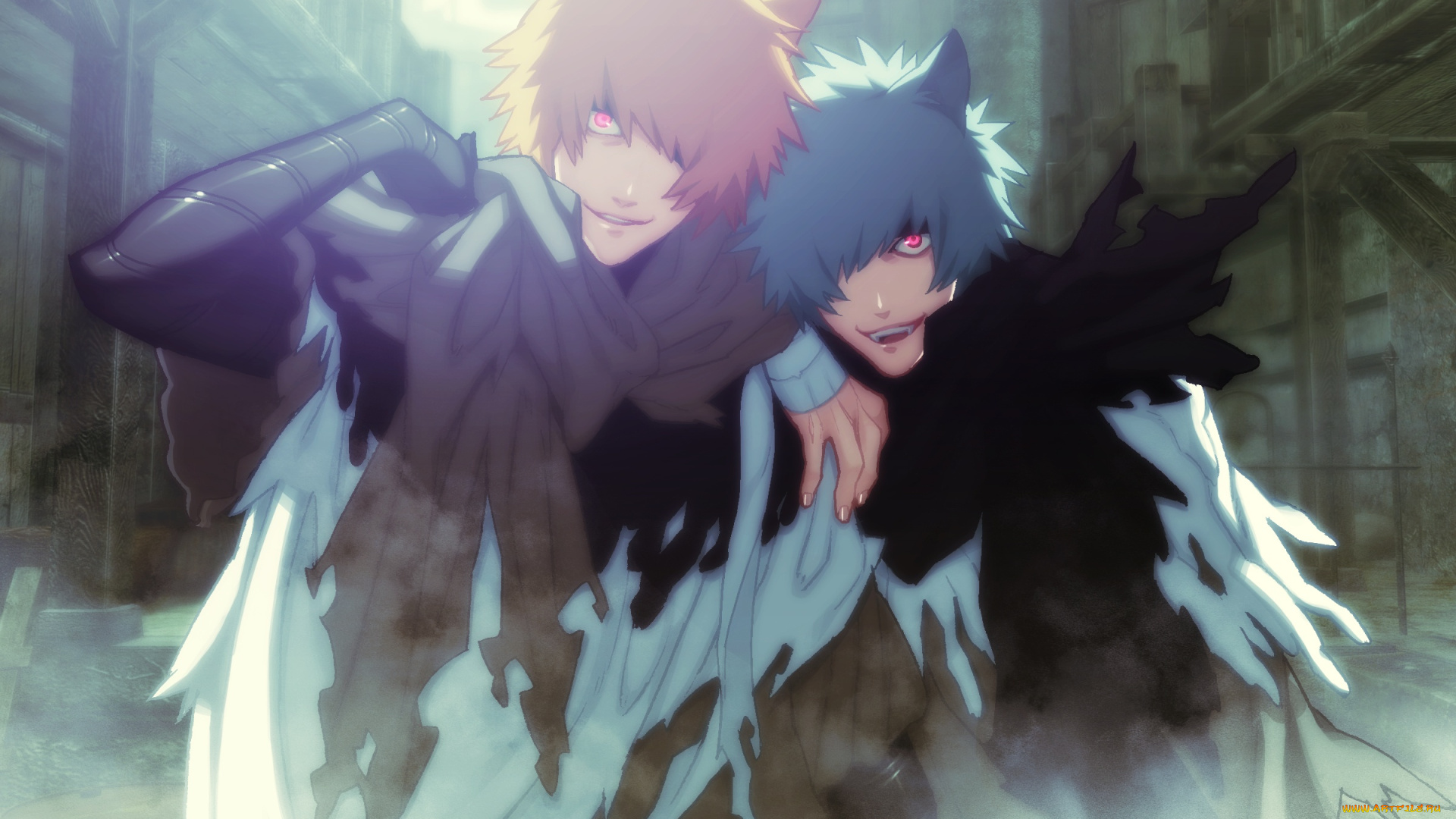 аниме, lamento, демонослужители, братья, улица, киру, уру, город, шарф