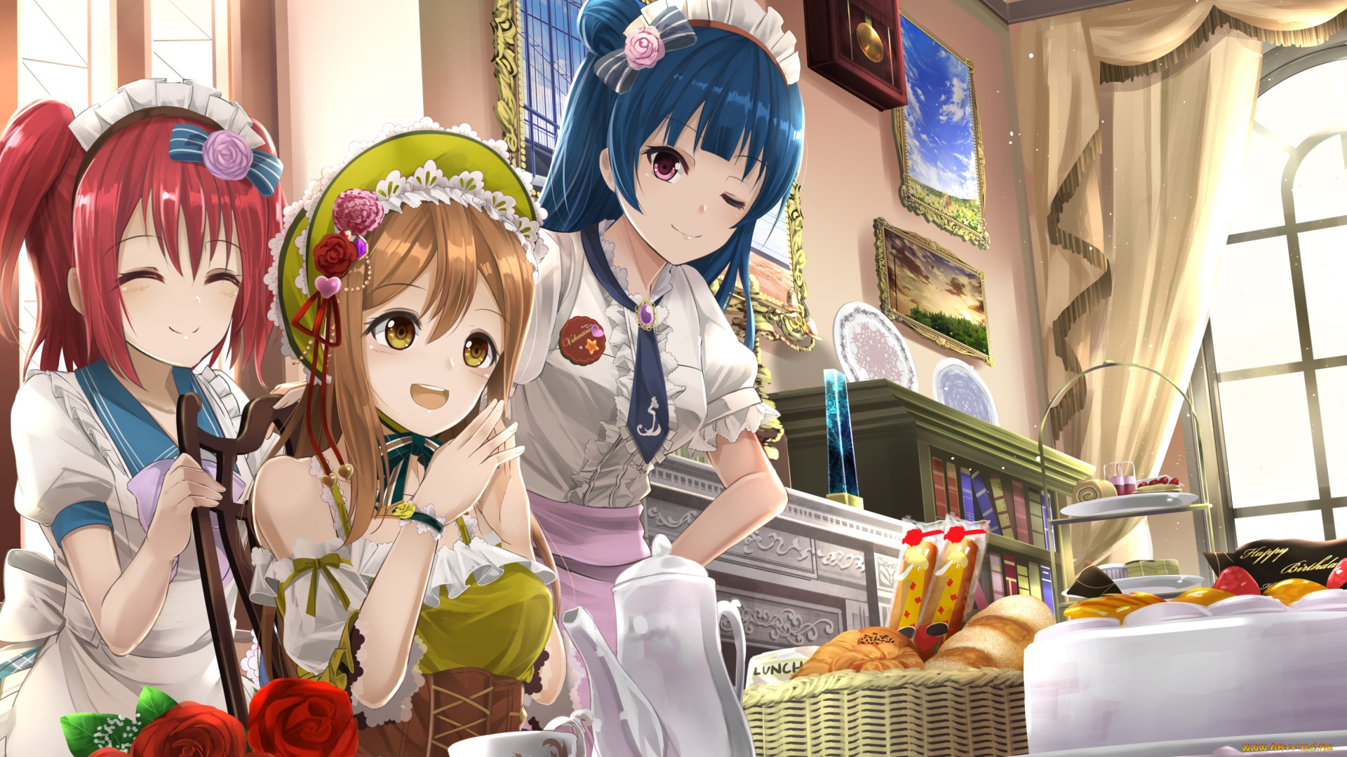 аниме, love, live, , school, idol, project, девушки, взгляд, фон