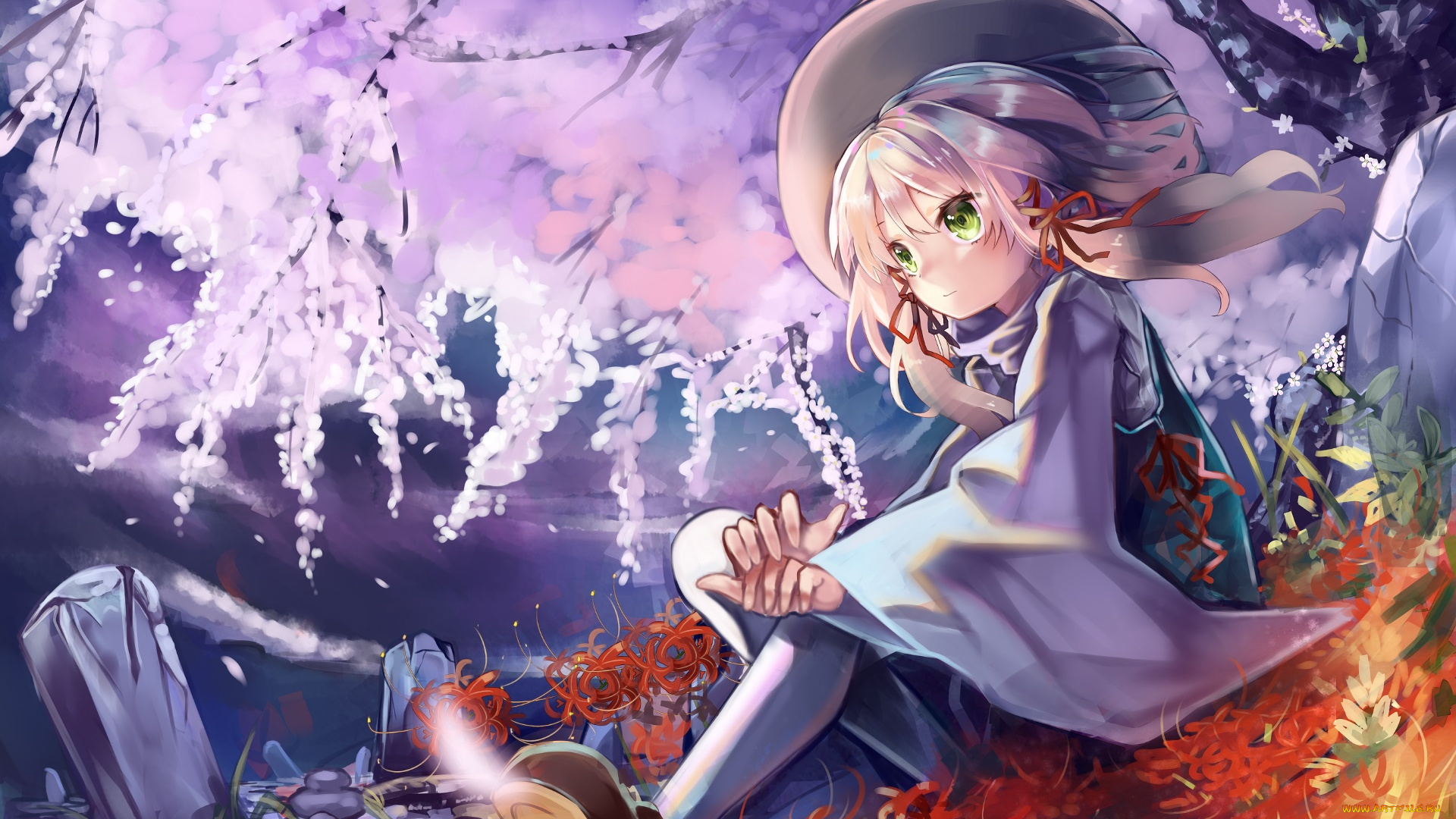 аниме, touhou, девушка, взгляд, фон