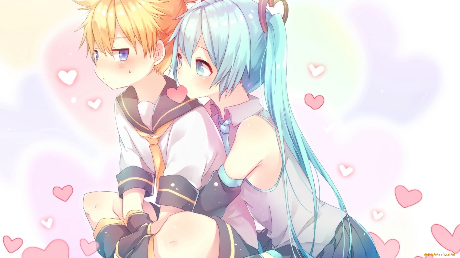 аниме, vocaloid, девушки, взгляд, фон