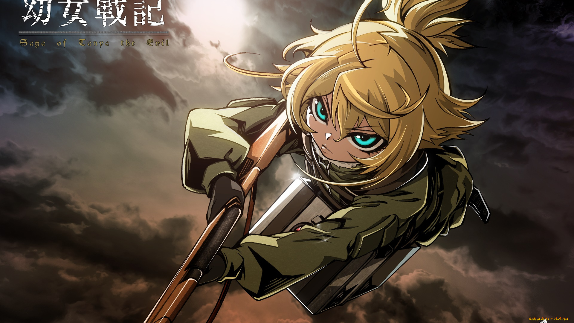 аниме, youjo, senki, девушка, взгляд, фон