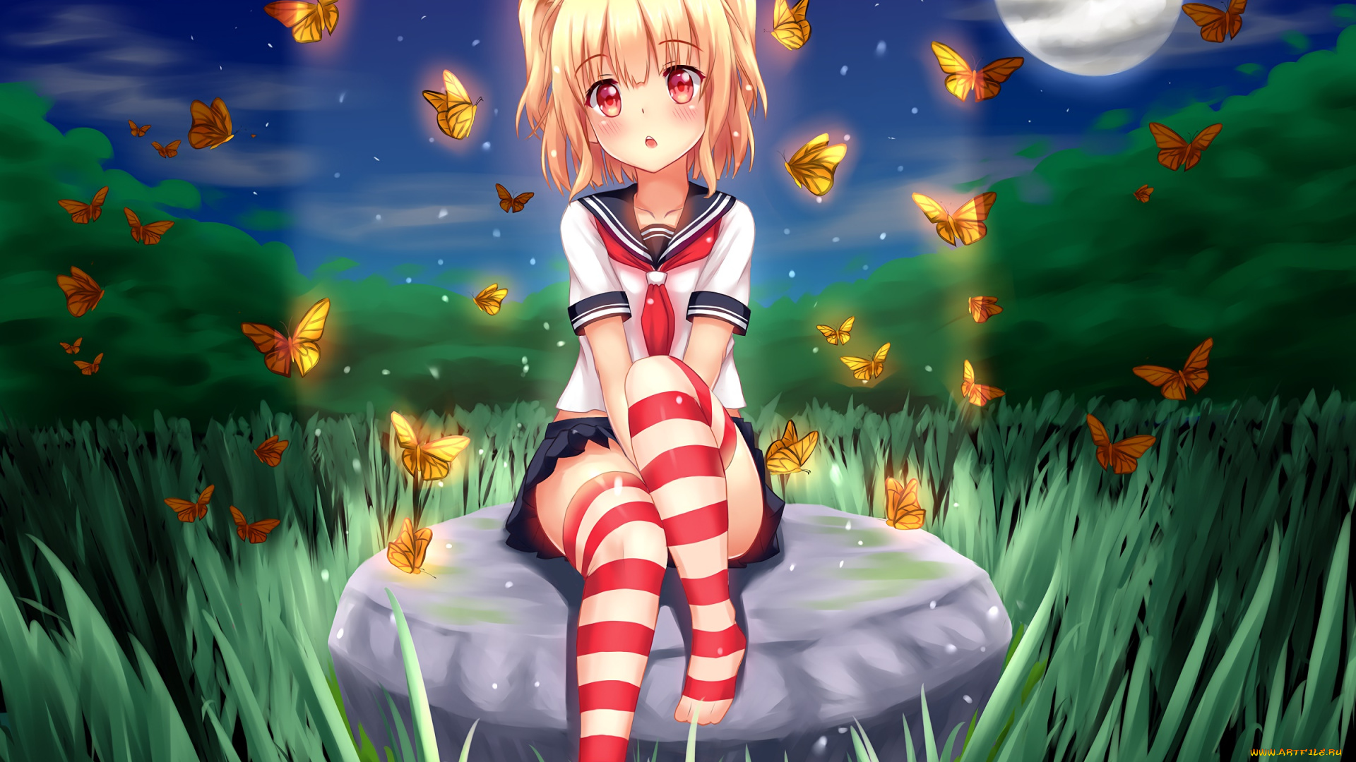 аниме, животные, , существа, девушка, взгляд, фон