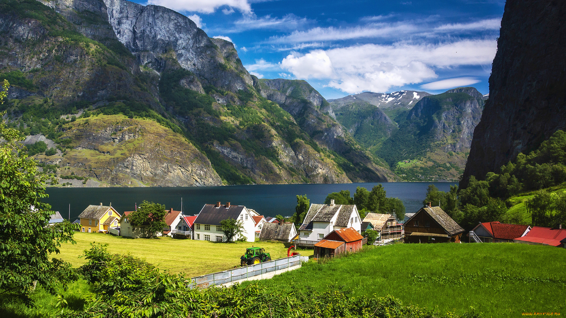 города, -, пейзажи, горы, озеро