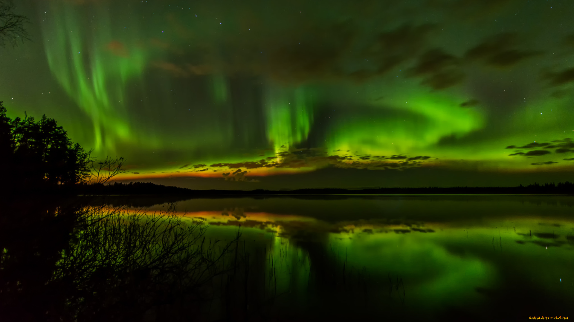 природа, северное, сияние, сполохи