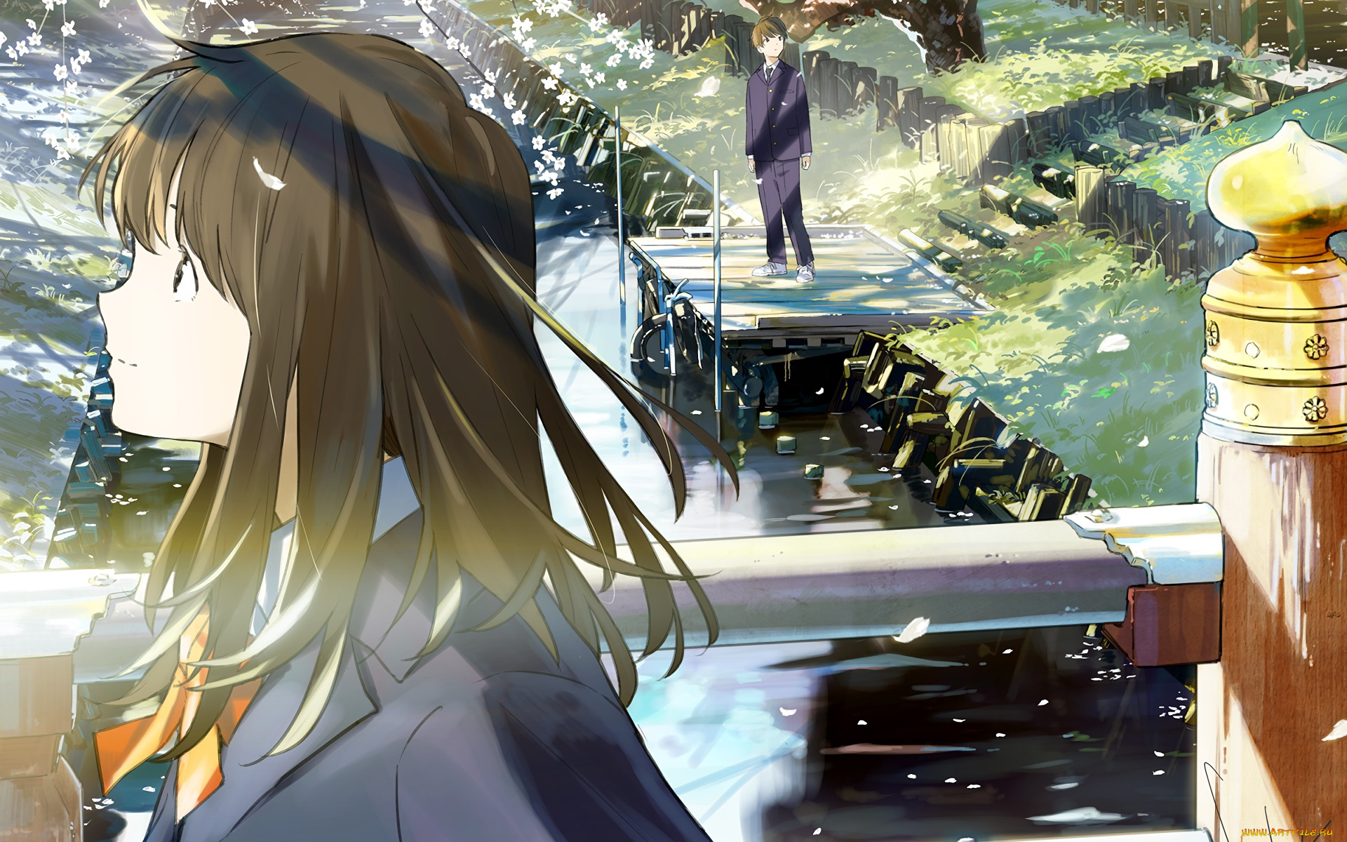 аниме, город, , улицы, , здания, девушка, фон, взгляд