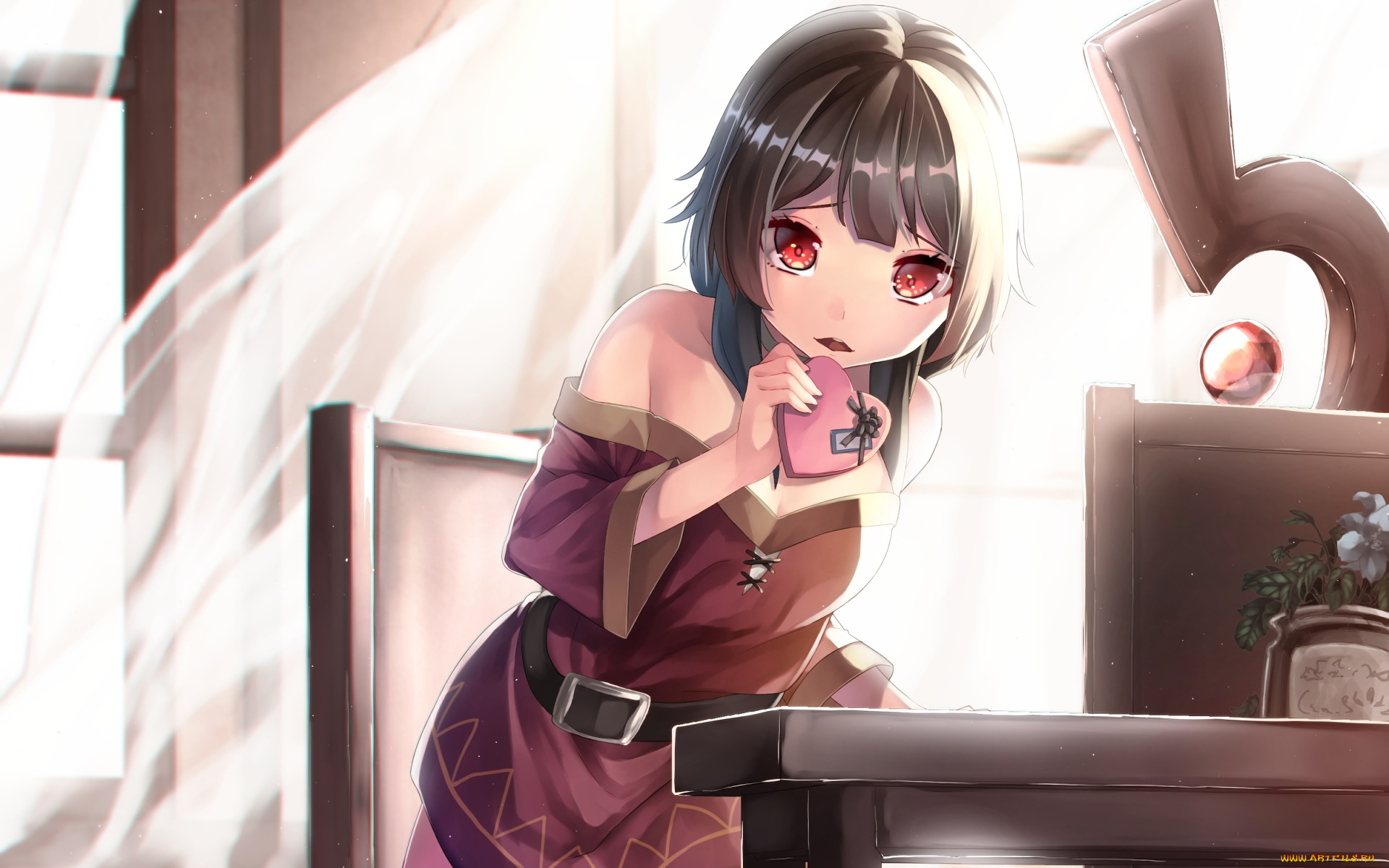 аниме, kono, subarashii, sekai, ni, shukufuku, wo, девушка, взгляд, фон