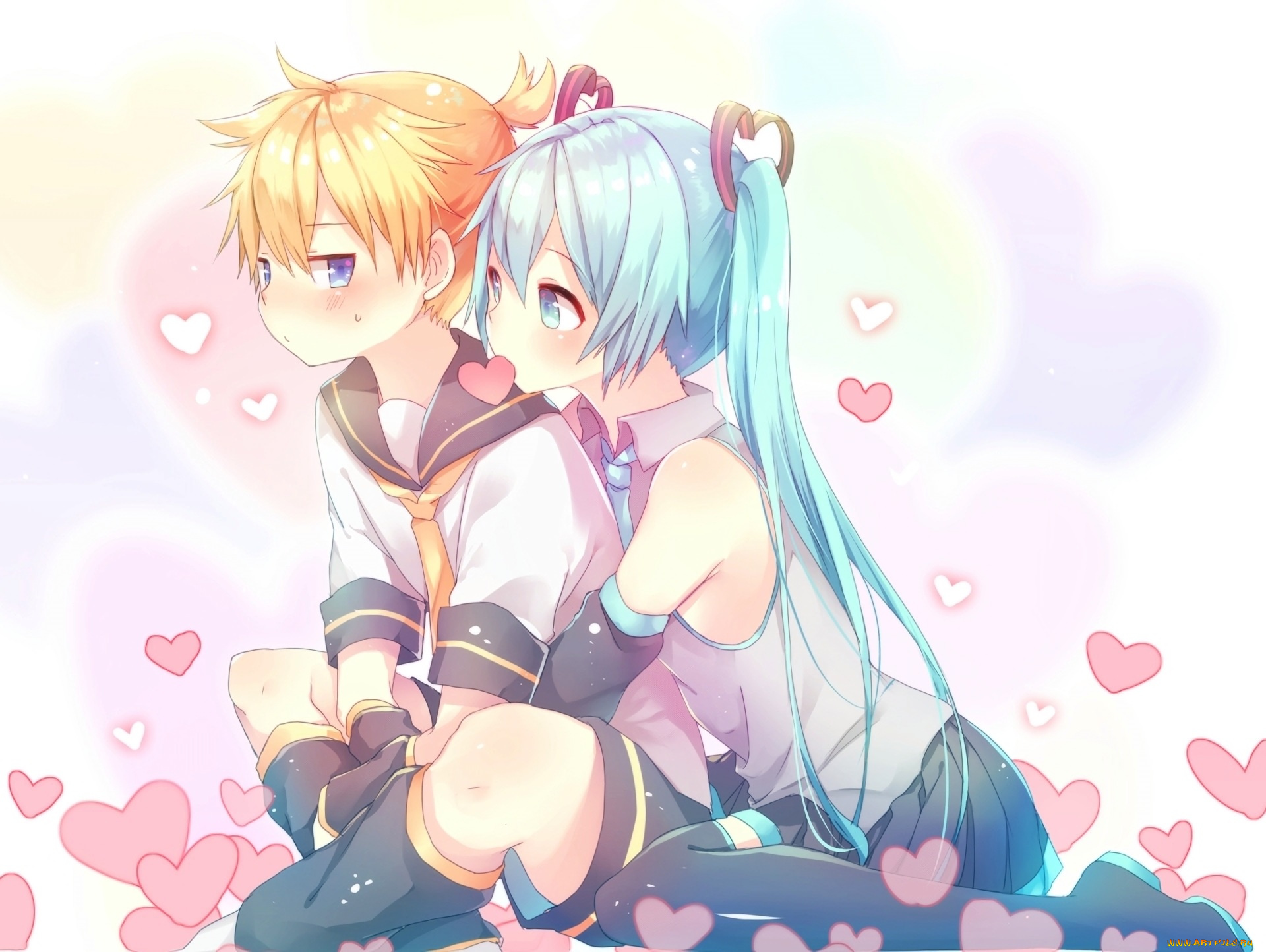 аниме, vocaloid, девушки, взгляд, фон