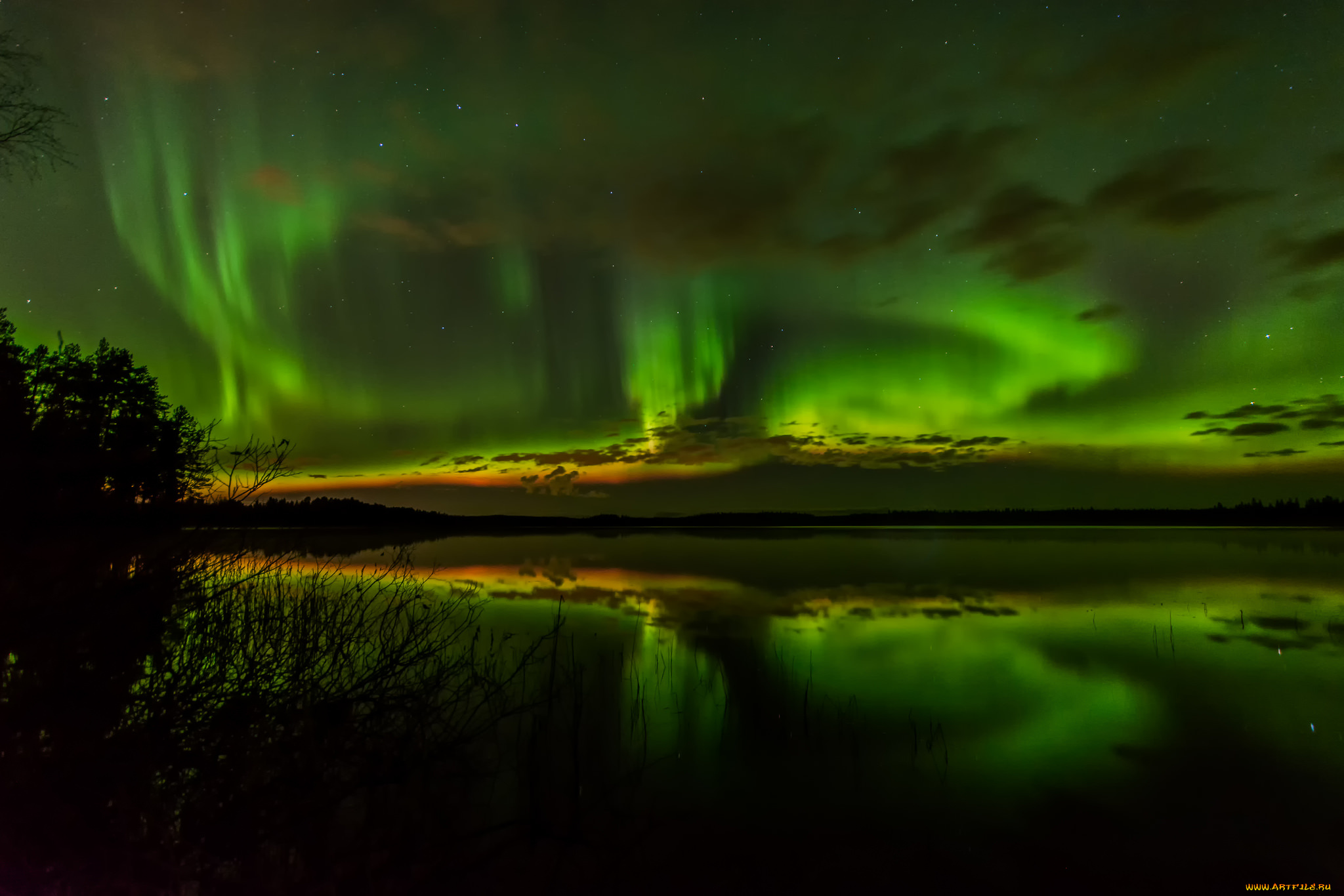природа, северное, сияние, сполохи
