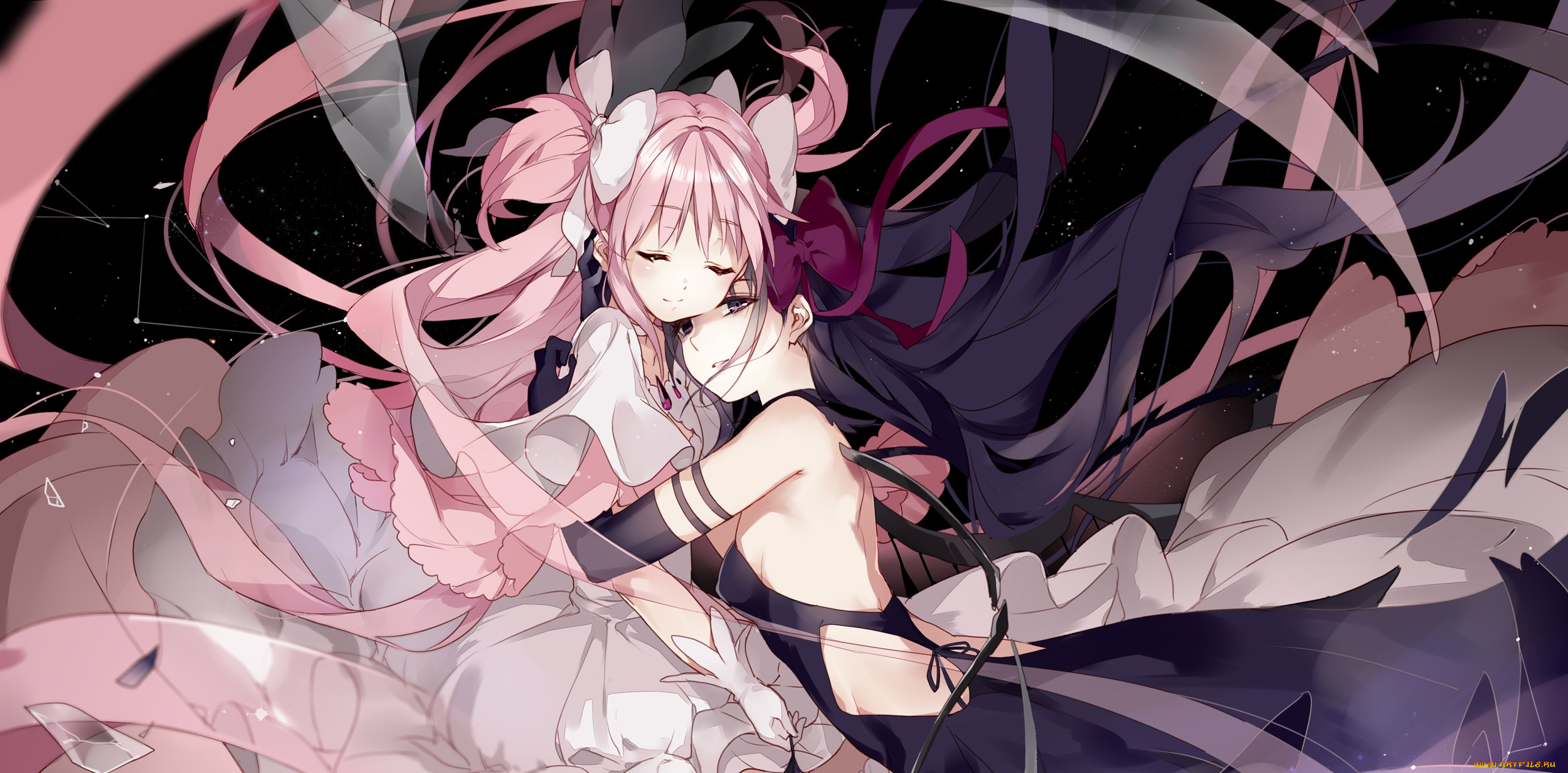 mahou, shoujo, madoka, magika, аниме, девушки, взгляд, фон